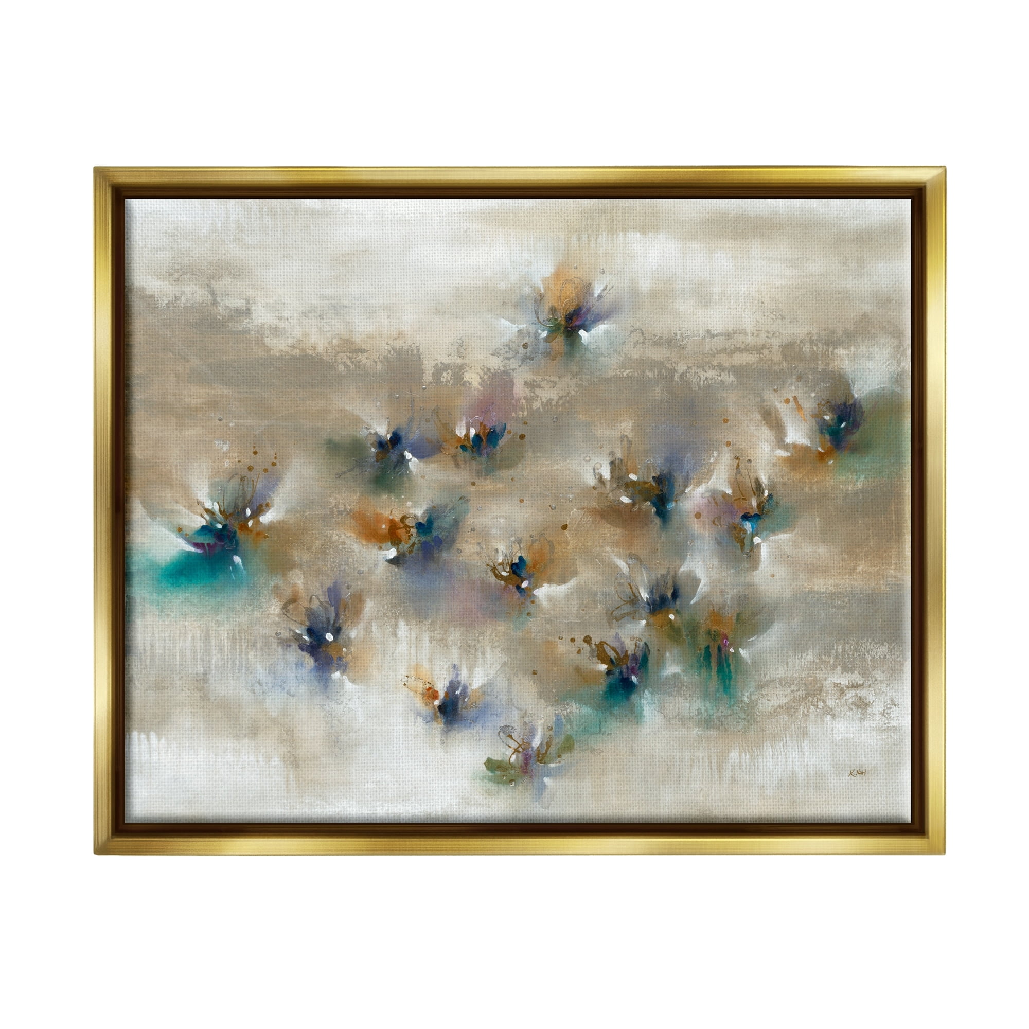 Stupell Industries Earthy Abstract Floral Petals Boho Paint Drip Painting Metallic Gold Floating Framed Canvas Print Wall Art, Design by K. Nari