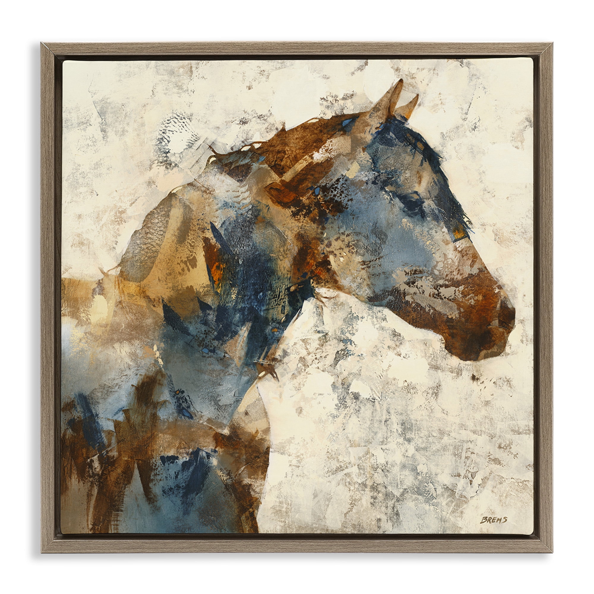 Stupell Industries Earthy Abstract Layered Horse Animals & Insects Painting Brown Floater Framed Canvas Art Print Wall Art, 18 x 18
