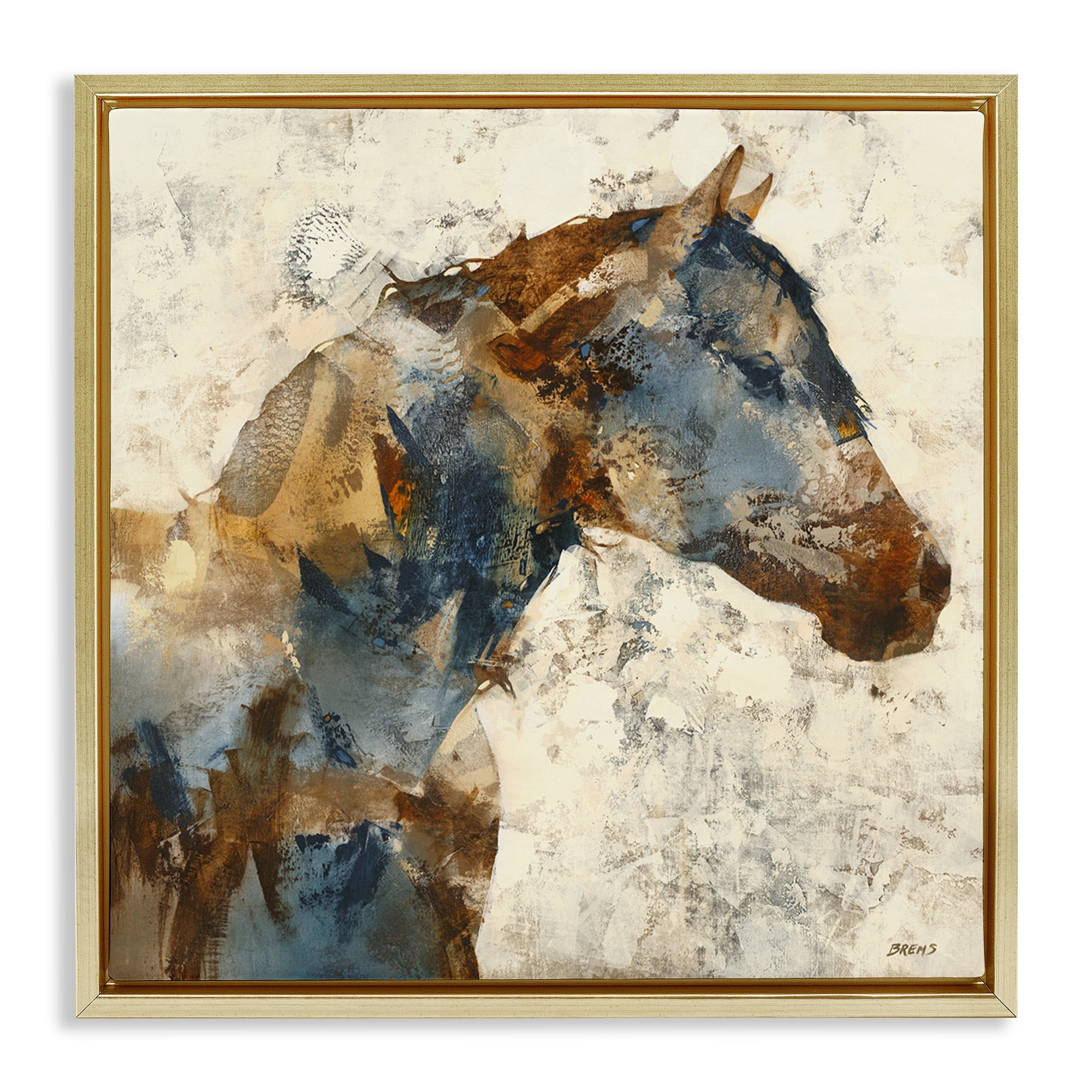 Stupell Industries Earthy Abstract Layered Horse Animals & Insects Painting Gold Floater Framed Canvas Art Print Wall Art, 18 x 18