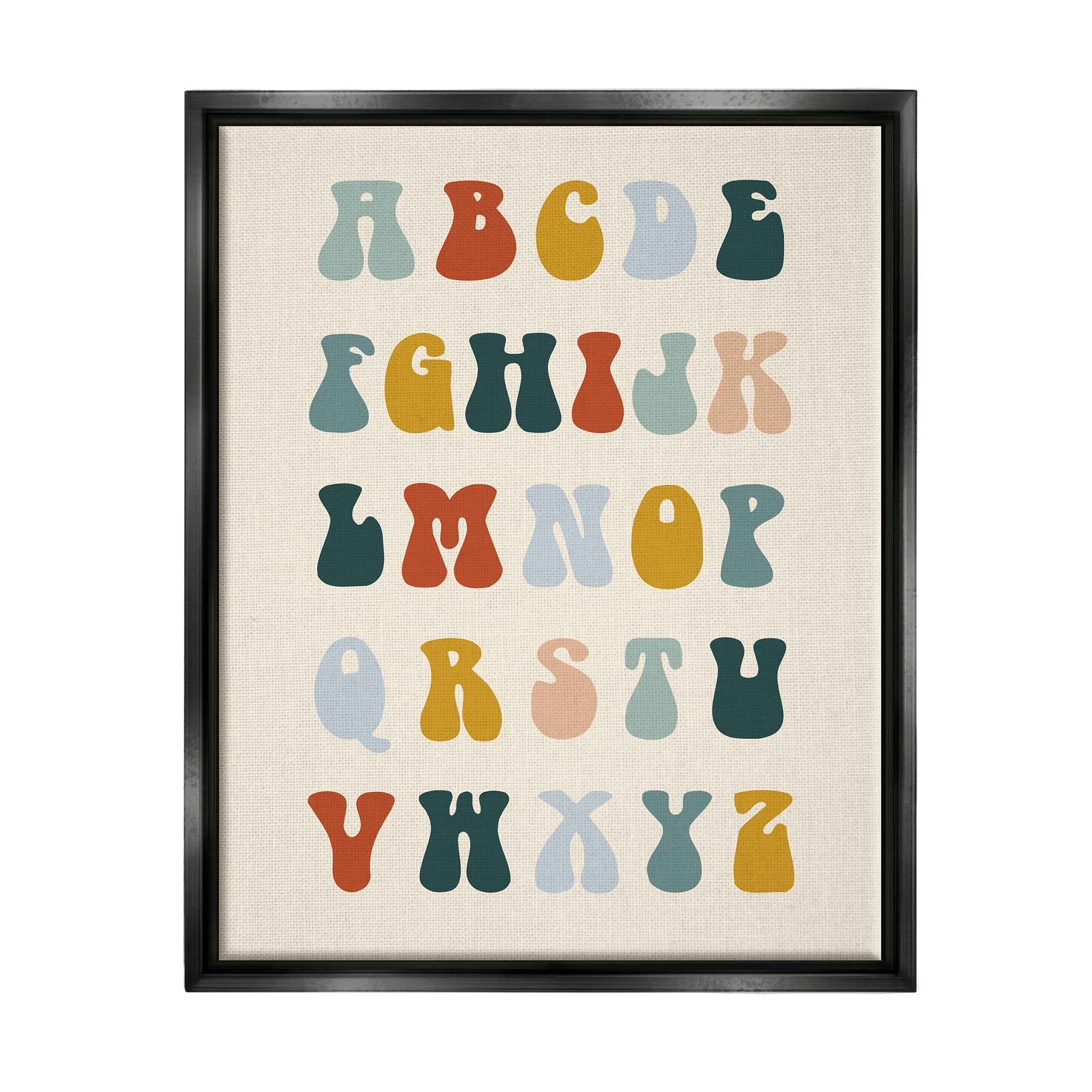 Stupell Industries Earthy Alphabet Letters Typography Painting Black Floater Framed Canvas Art Print Wall Art, 25 x 31