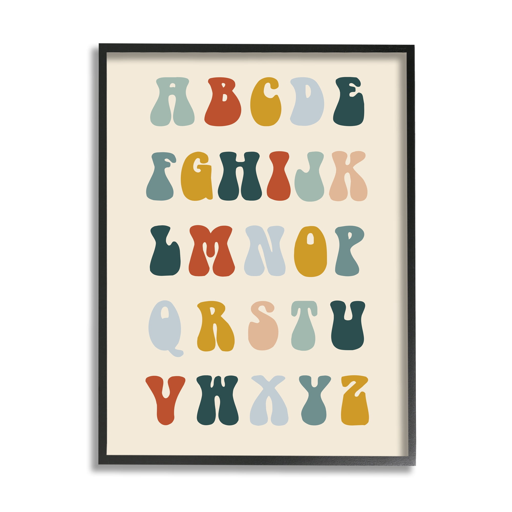 Stupell Industries Earthy Alphabet Letters Typography Painting Black Framed Art Print Wall Art, 16 x 20