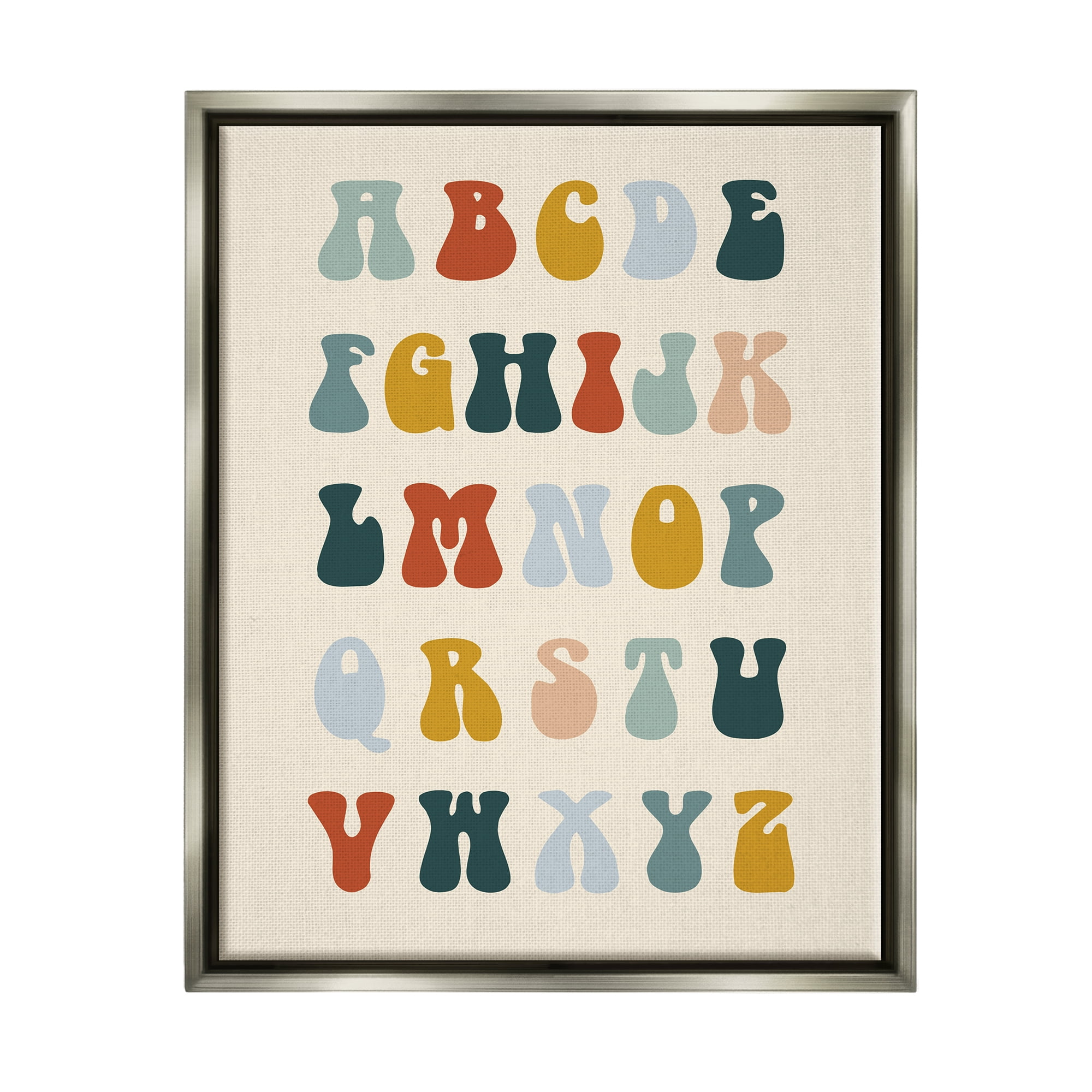 Stupell Industries Earthy Alphabet Letters Typography Painting Gray Floater Framed Canvas Art Print Wall Art, 25 x 31