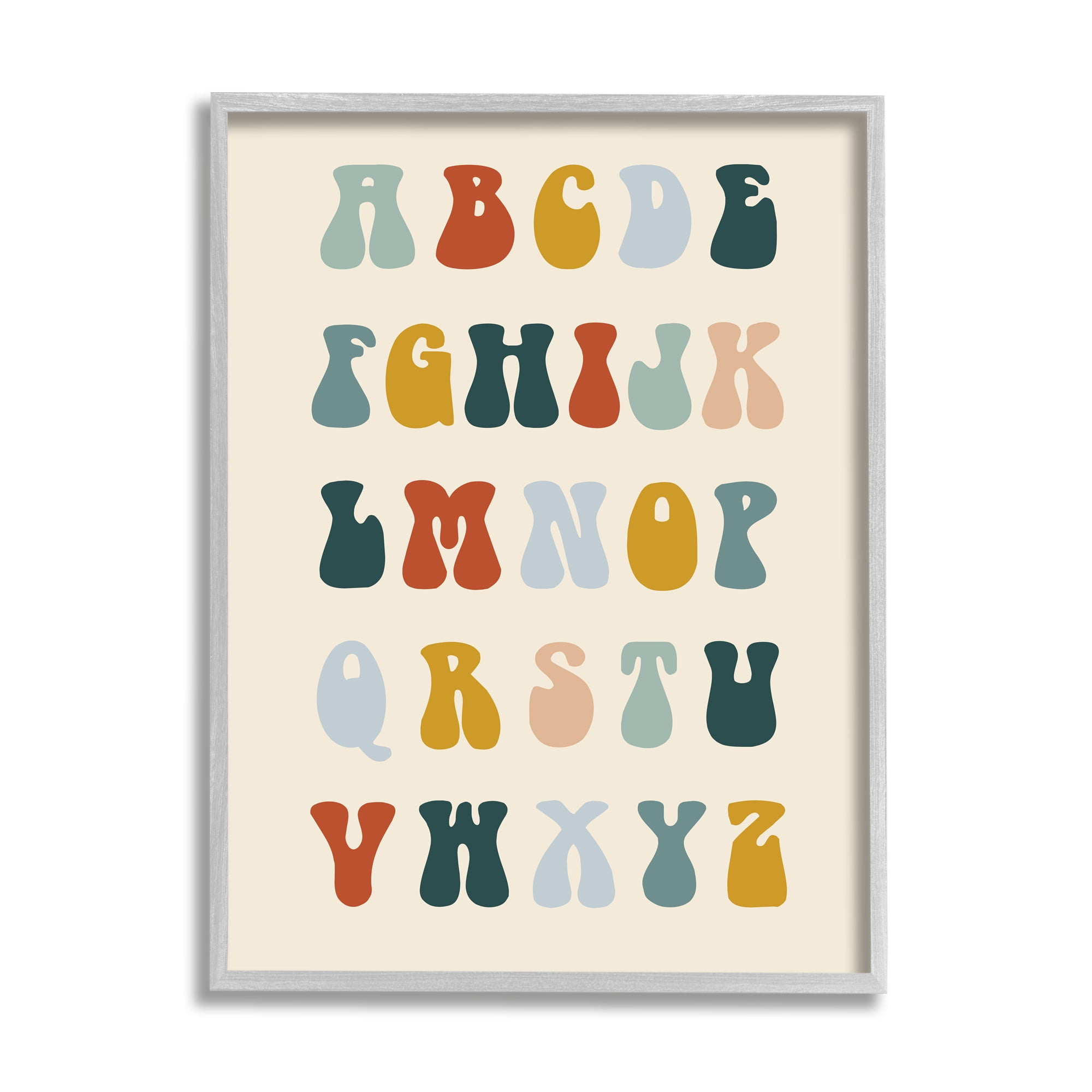 Stupell Industries Earthy Alphabet Letters Typography Painting Gray Framed Art Print Wall Art, 11 x 14