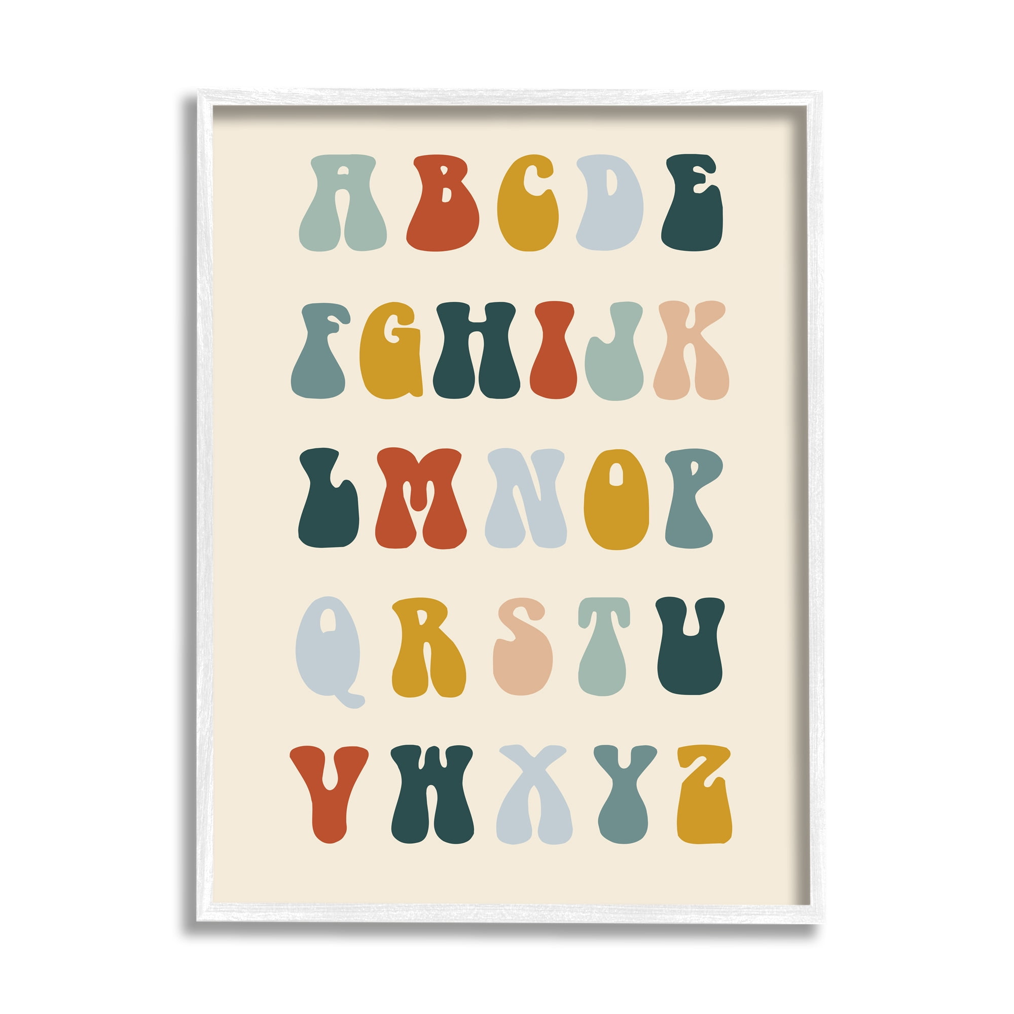 Stupell Industries Earthy Alphabet Letters Typography Painting White Framed Art Print Wall Art, 24 x 30
