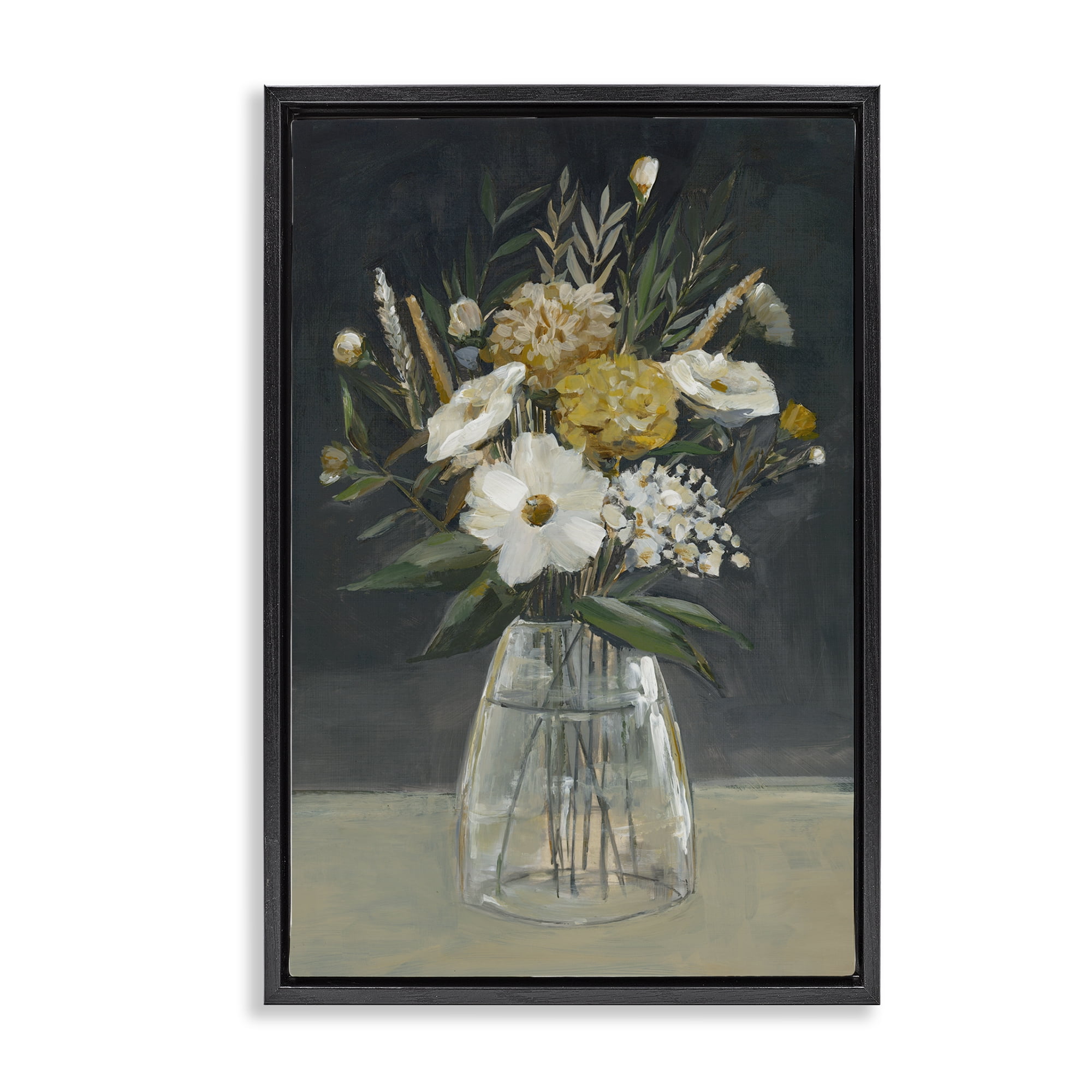 Stupell Industries Earthy Blooms Still Life Plants & Flowers Painting Black Floater Framed Canvas Art Print Wall Art, 21 x 31
