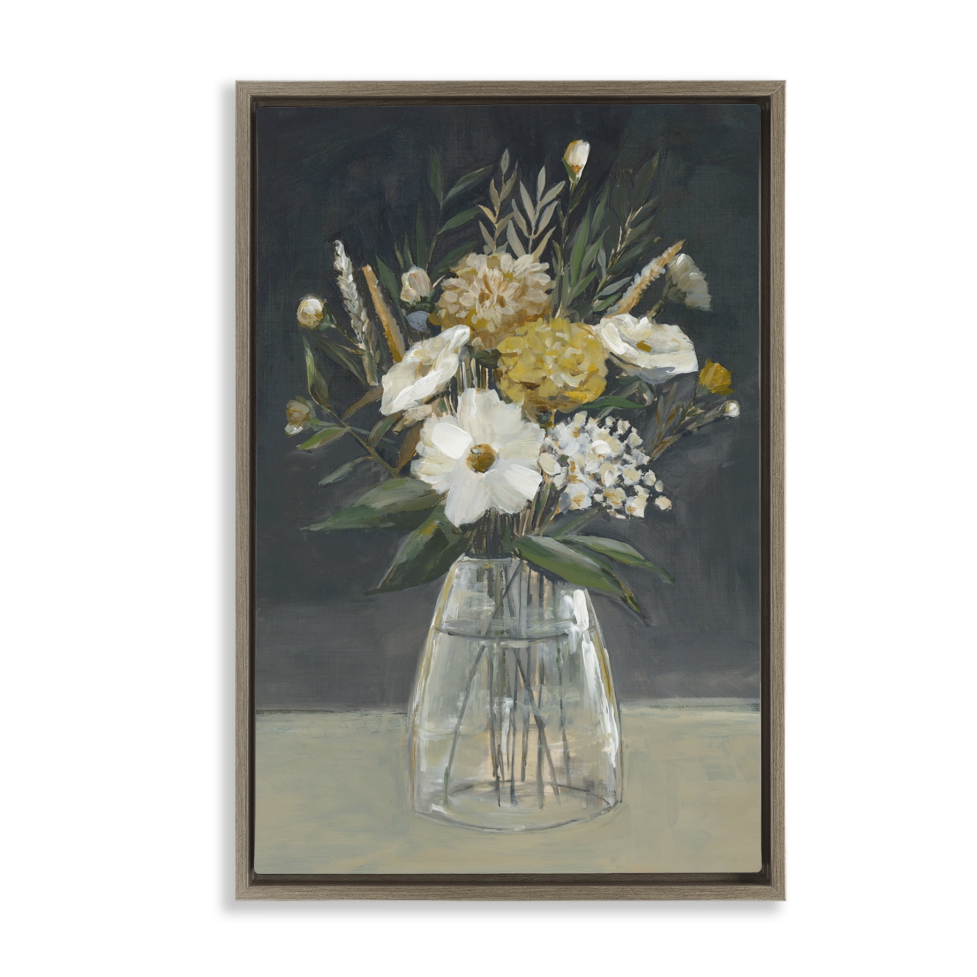 Stupell Industries Earthy Blooms Still Life Plants & Flowers Painting Brown Floater Framed Canvas Art Print Wall Art, 21 x 31