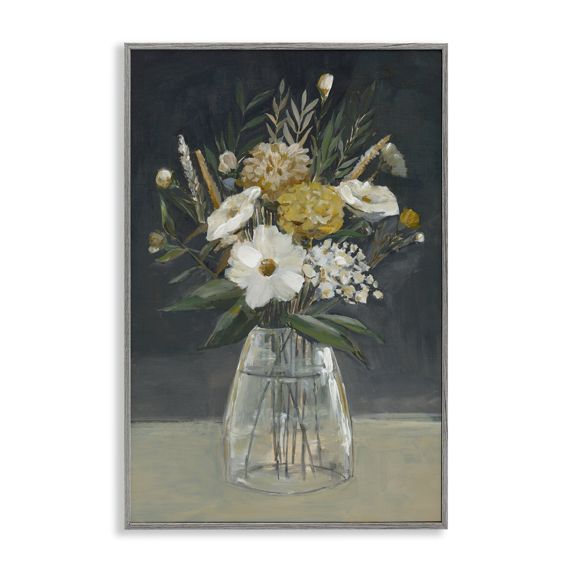 Stupell Industries Earthy Blooms Still Life Plants & Flowers Painting Gray Framed Art Print Wall Art, 16 x 24