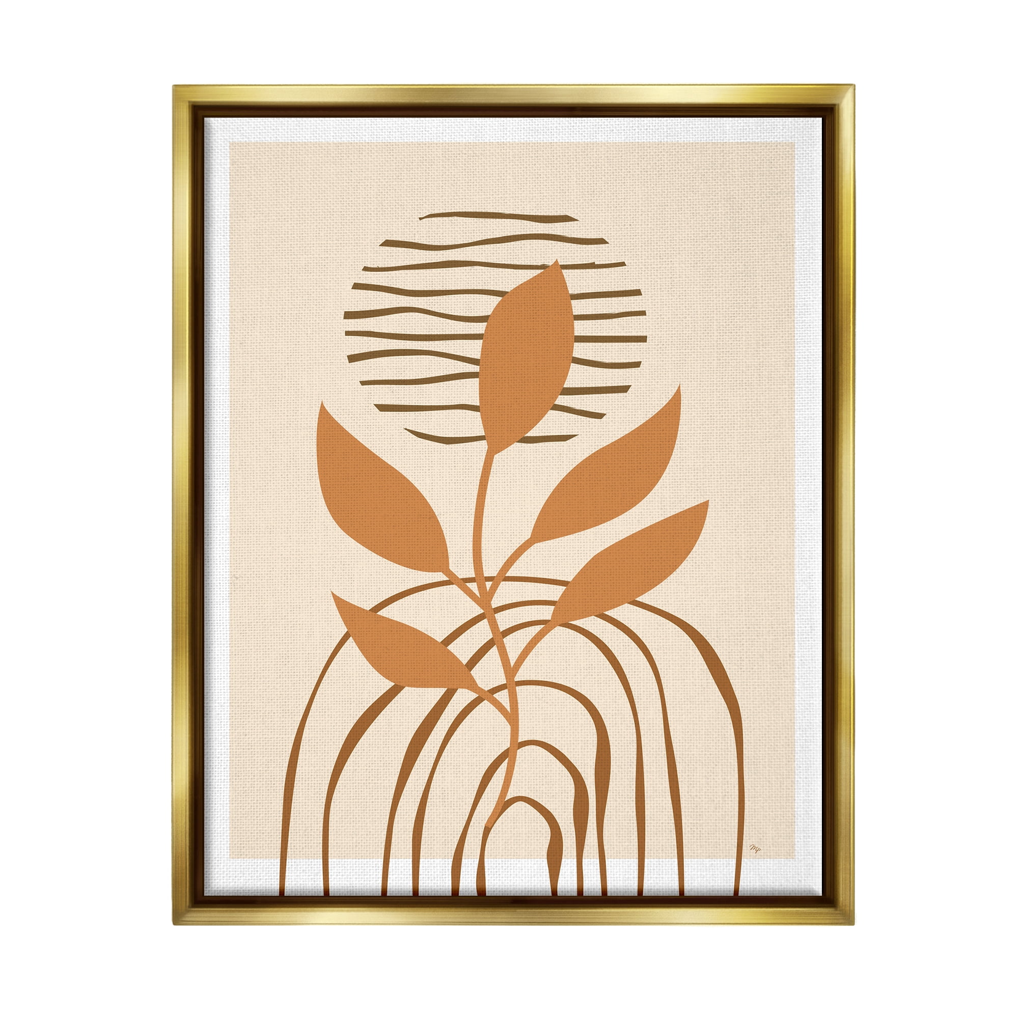 Stupell Industries Earthy Boho Plant Botanical & Floral Painting Gold Floater Framed Canvas Art Print Wall Art, 25 x 31