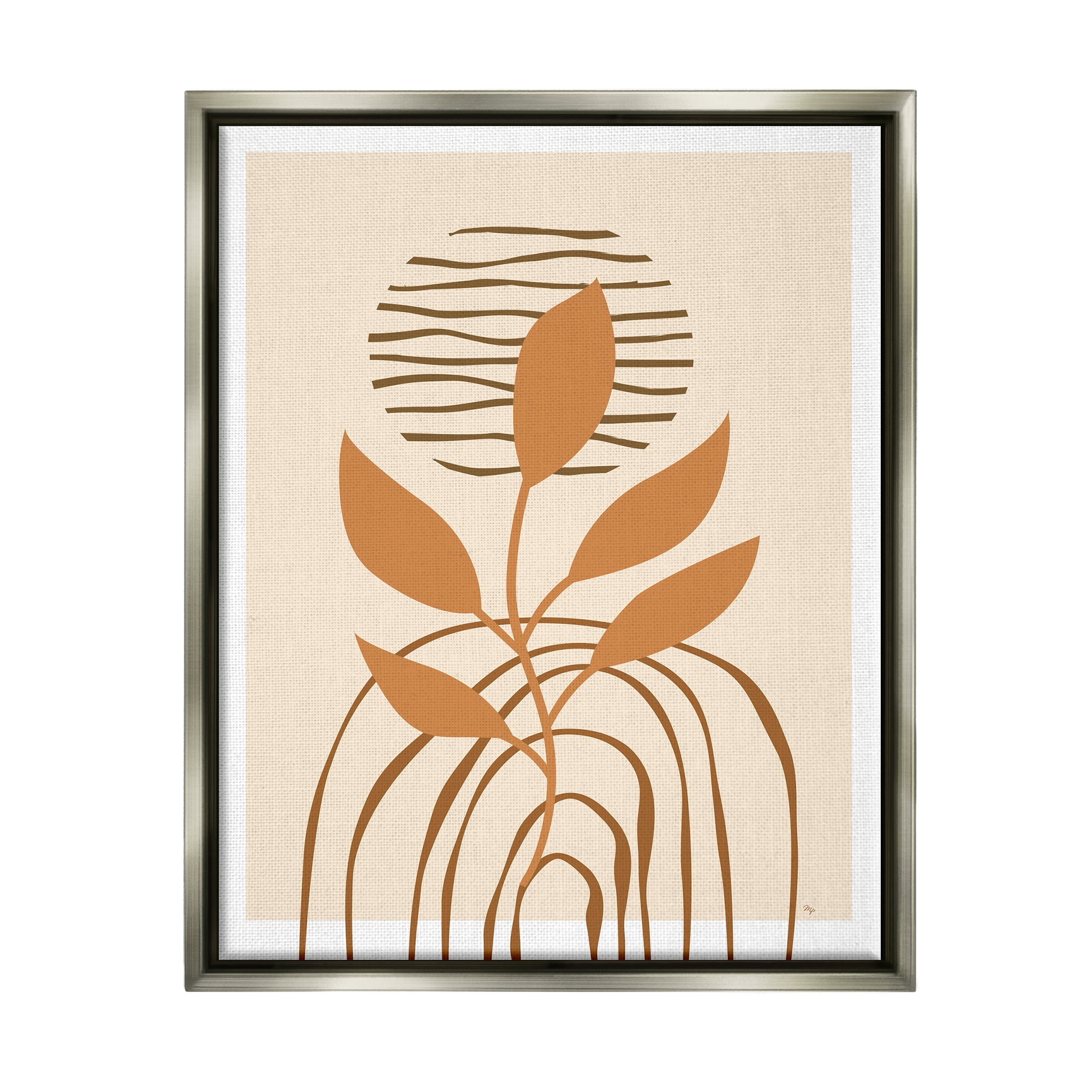 Stupell Industries Earthy Boho Plant Botanical & Floral Painting Gray Floater Framed Canvas Art Print Wall Art, 17 x 21