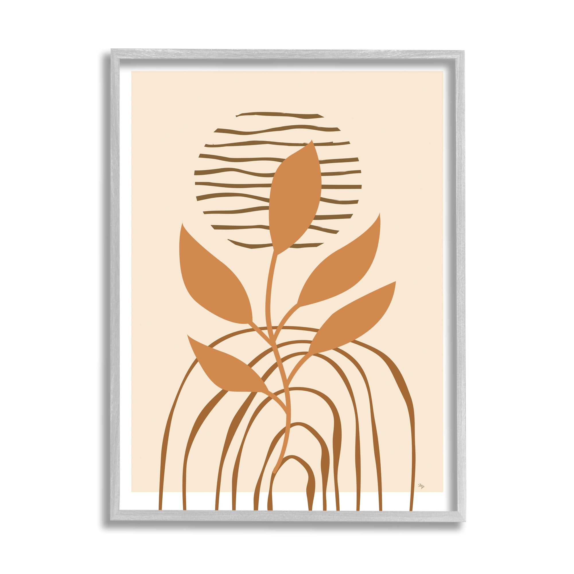 Stupell Industries Earthy Boho Plant Botanical & Floral Painting Gray Framed Art Print Wall Art, 11 x 14