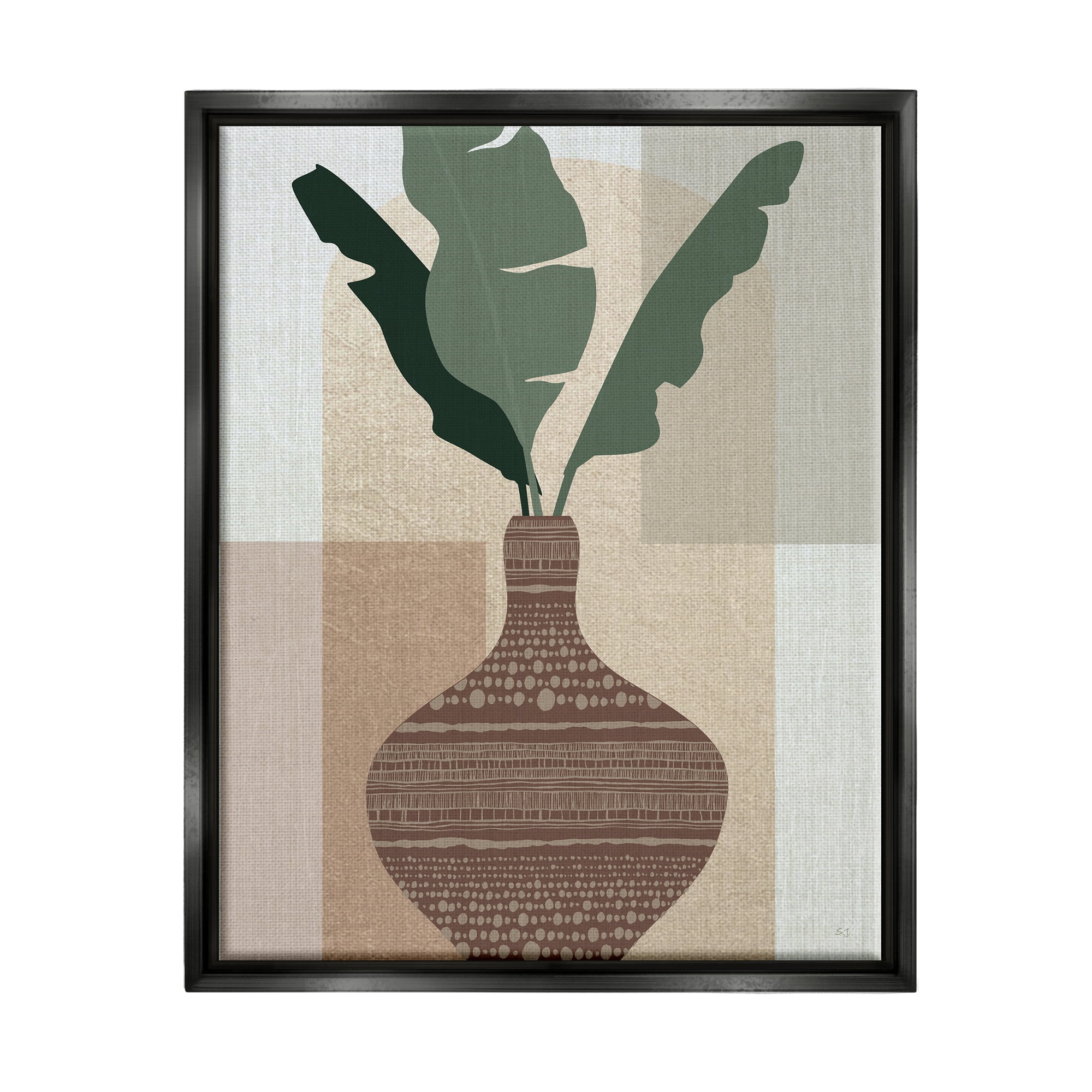 Stupell Industries Earthy Boho Plant Sprigs Botanical & Floral Painting Black Floater Framed Canvas Art Print Wall Art, 17 x 21