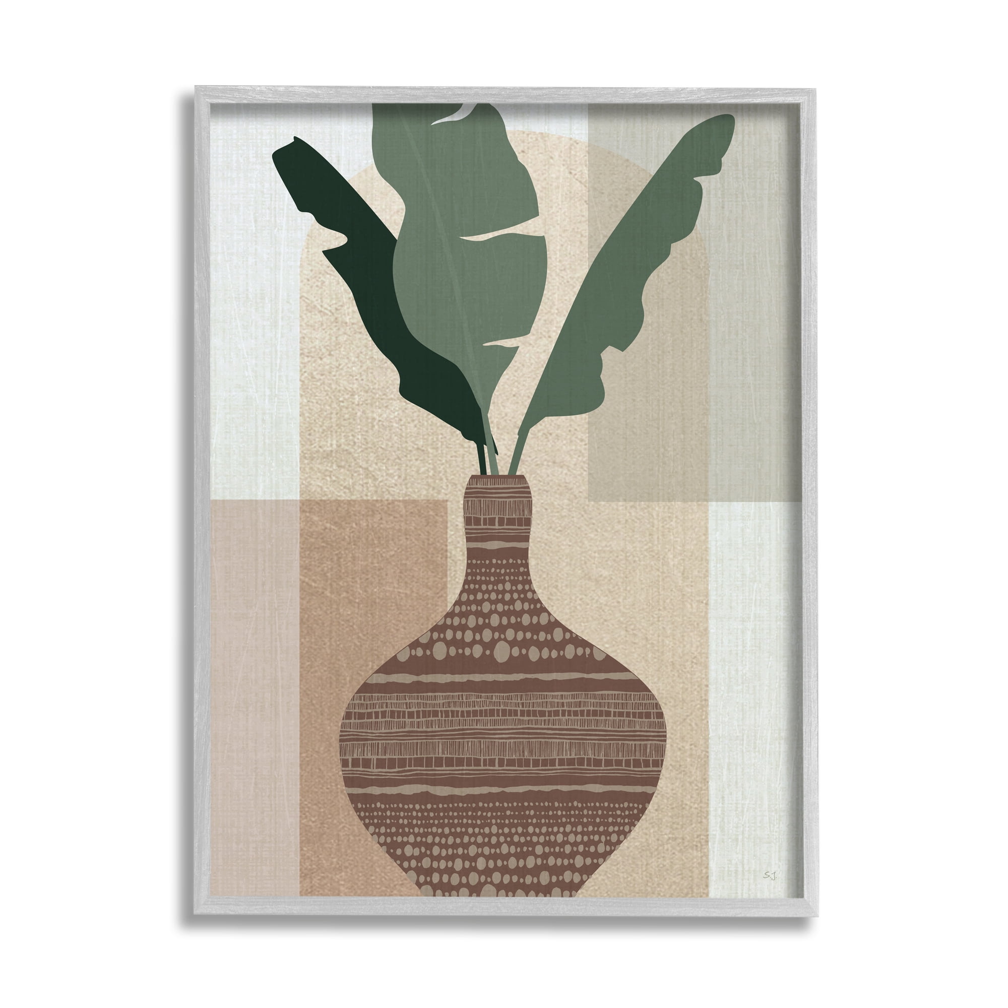 Earthy Boho Plant Sprigs Canvas Print with Gray Frame