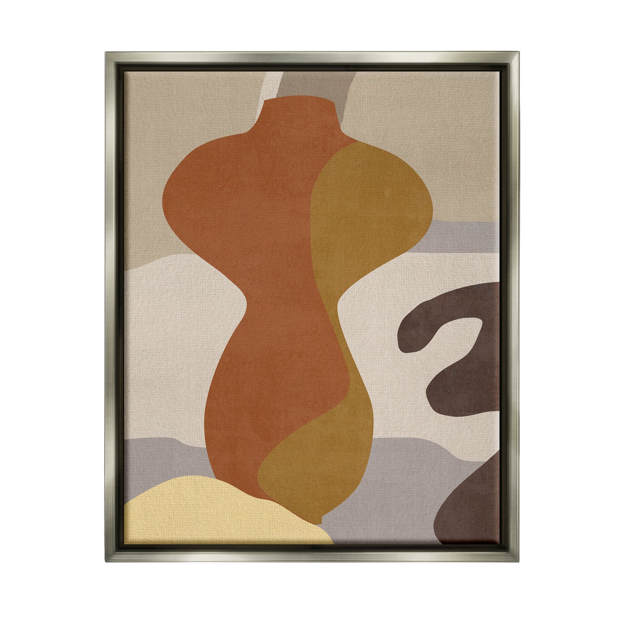 Stupell Industries Earthy Boho Vase Abstract Painting Gray Floater Framed Canvas Art Print Wall Art, 25 x 31