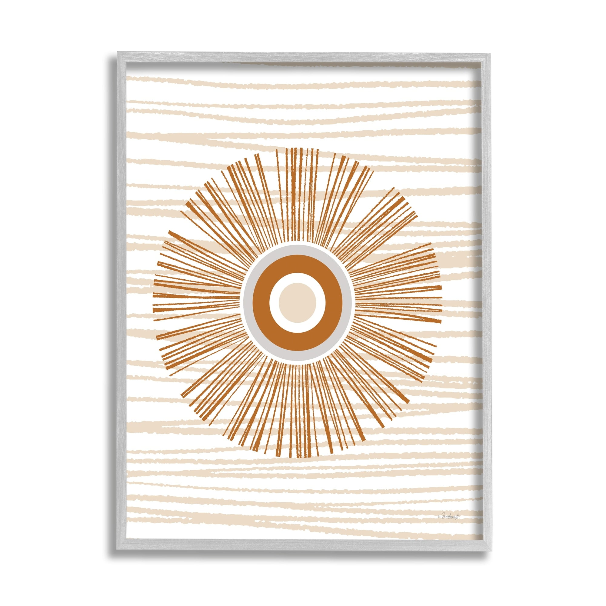 Stupell Industries Earthy Circular Abstract Sun Pattern Wavy Stripes Graphic Art Gray Framed Art Print Wall Art, Design by Martina Pavlova