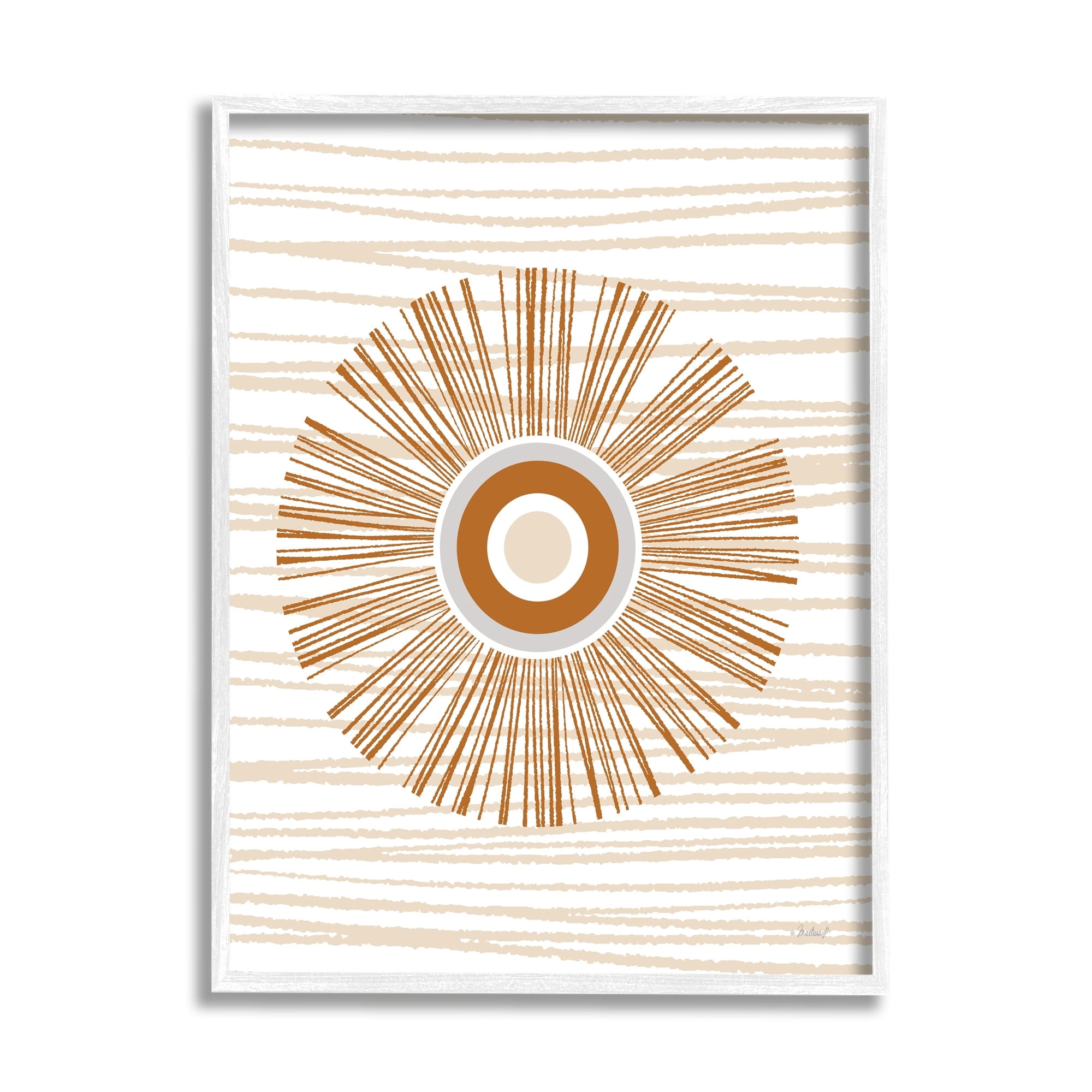 Stupell Industries Earthy Circular Abstract Sun Pattern Wavy Stripes Graphic Art White Framed Art Print Wall Art, Design by Martina Pavlova