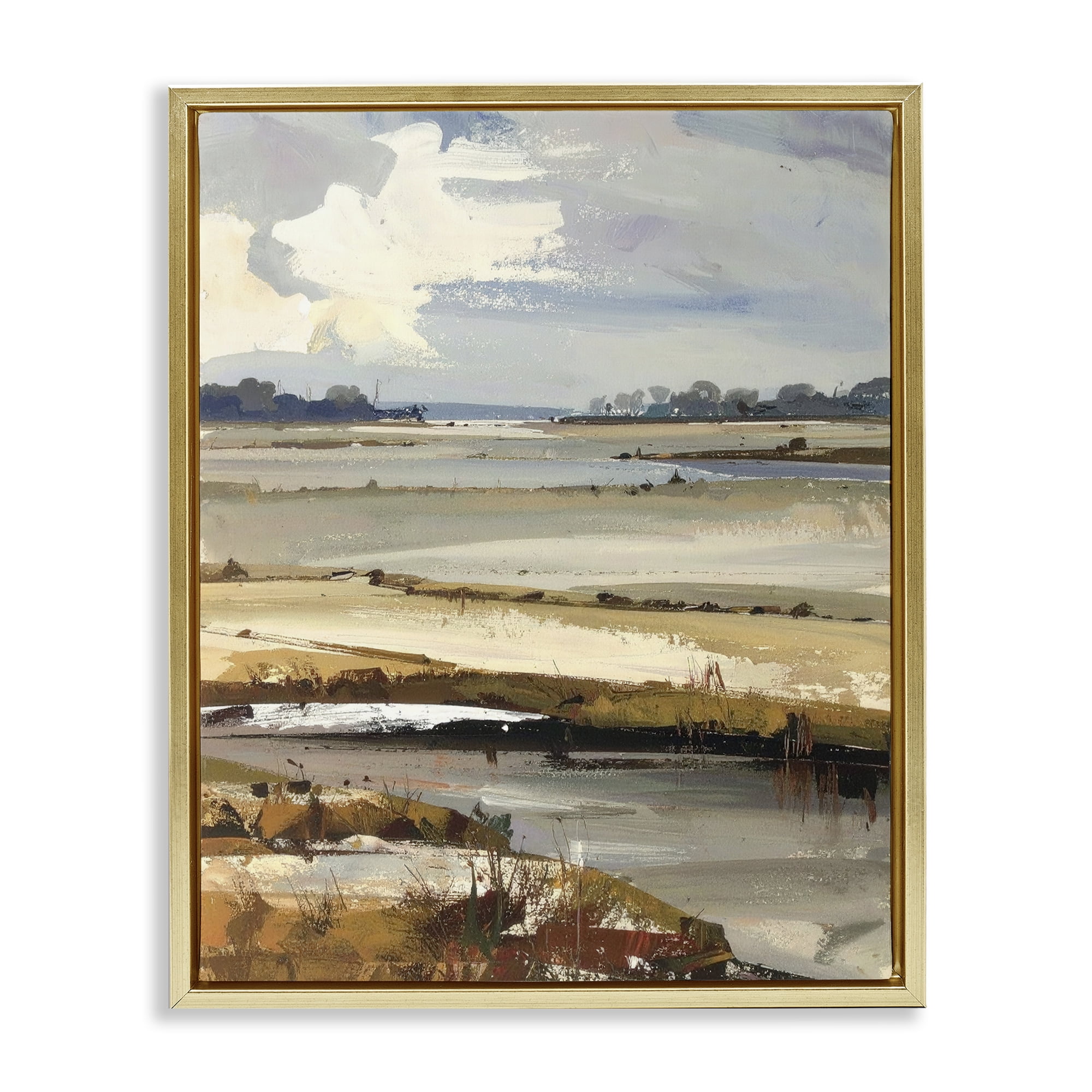 Stupell Industries Earthy Distant Horizon Gold Framed Floater Canvas Wall Art, design by Alonza Saunders