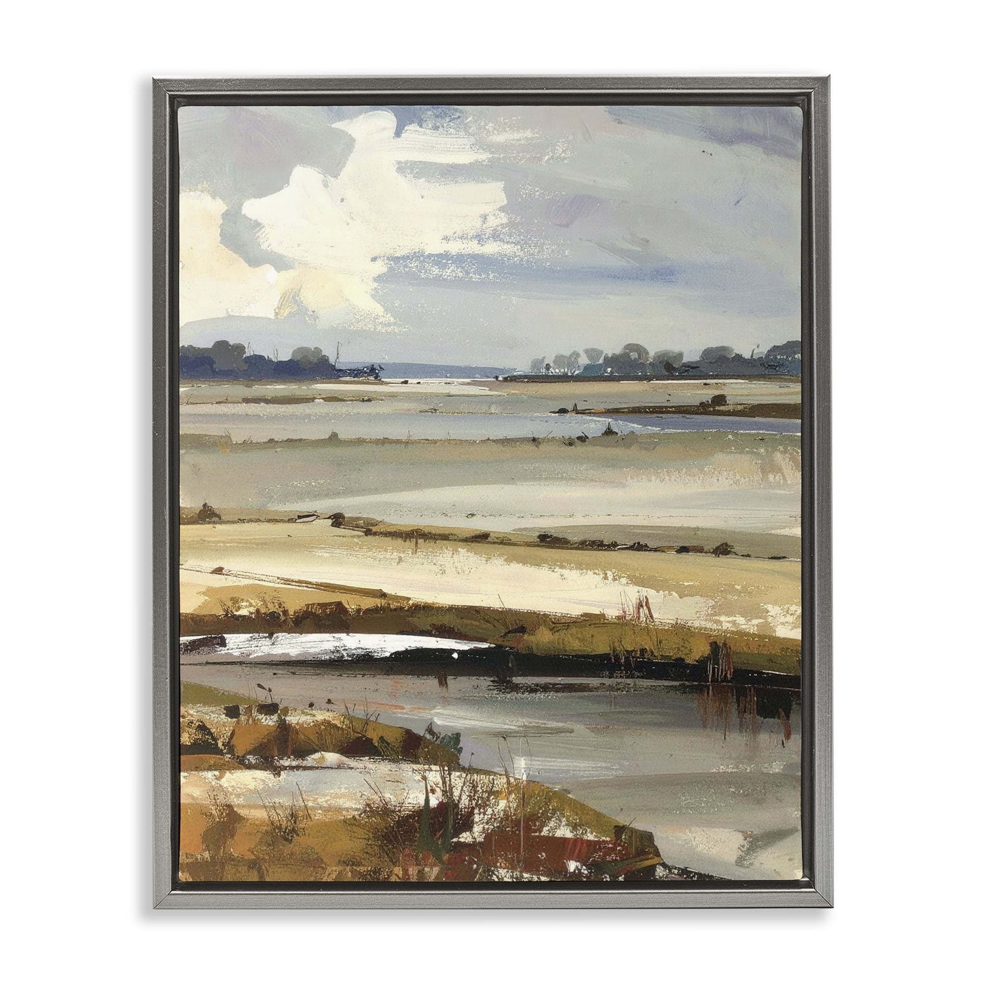 Stupell Industries Earthy Distant Horizon Gray Framed Floater Canvas Wall Art, design by Alonza Saunders
