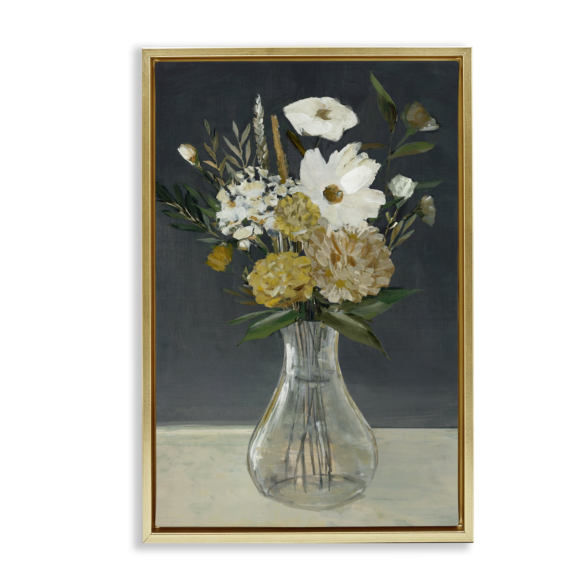 Stupell Industries Earthy Floral Vase Plants & Flowers Painting Gold Floater Framed Canvas Art Print Wall Art, 17 x 25