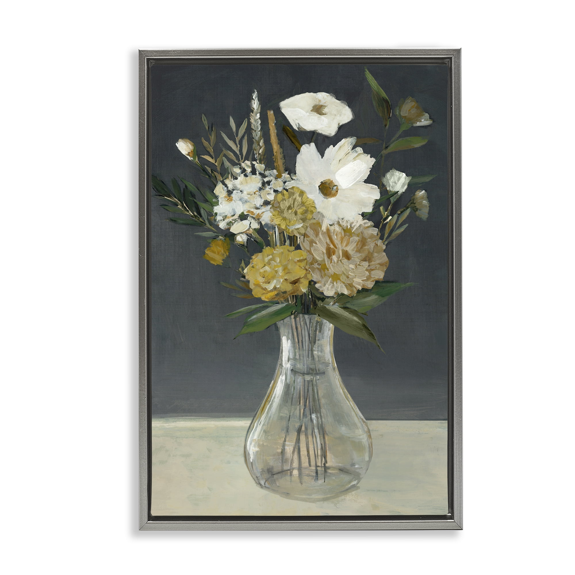 Stupell Industries Earthy Floral Vase Plants & Flowers Painting Gray Floater Framed Canvas Art Print Wall Art, 17 x 25