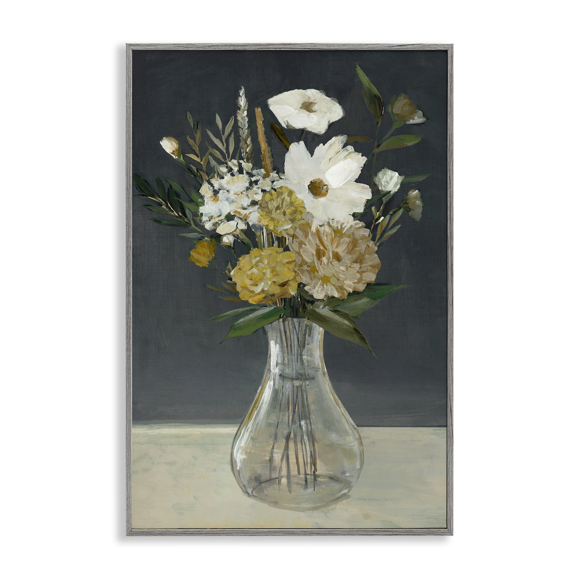 Stupell Industries Earthy Floral Vase Plants & Flowers Painting Gray Framed Art Print Wall Art, 16 x 24
