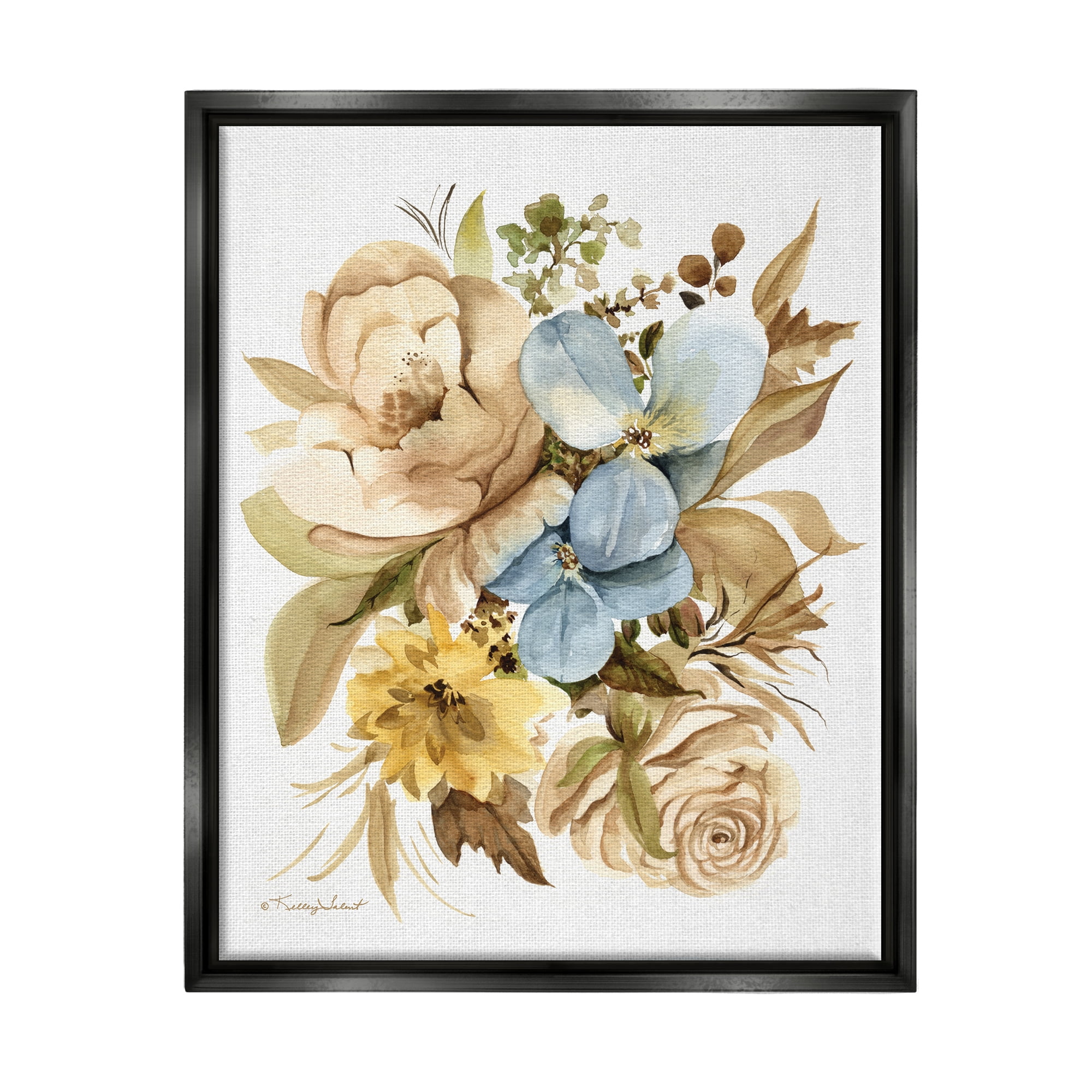 Stupell Industries Earthy Floral Watercolor Botanical & Floral Painting Black Floater Framed Canvas Art Print Wall Art, 25 x 31