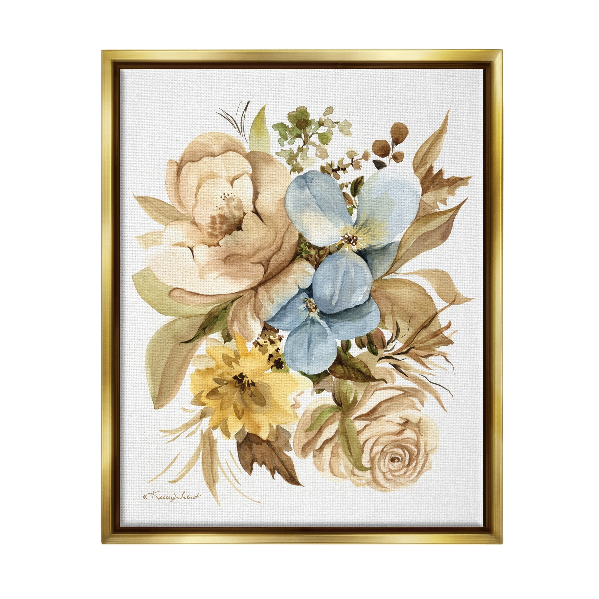 Stupell Industries Earthy Floral Watercolor Botanical & Floral Painting Gold Floater Framed Canvas Art Print Wall Art, 25 x 31
