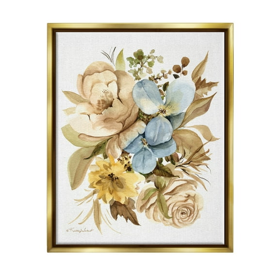 Stupell Industries Earthy Floral Watercolor Botanical & Floral Painting Gold Floater Framed Canvas Art Print Wall Art, 25 x 31