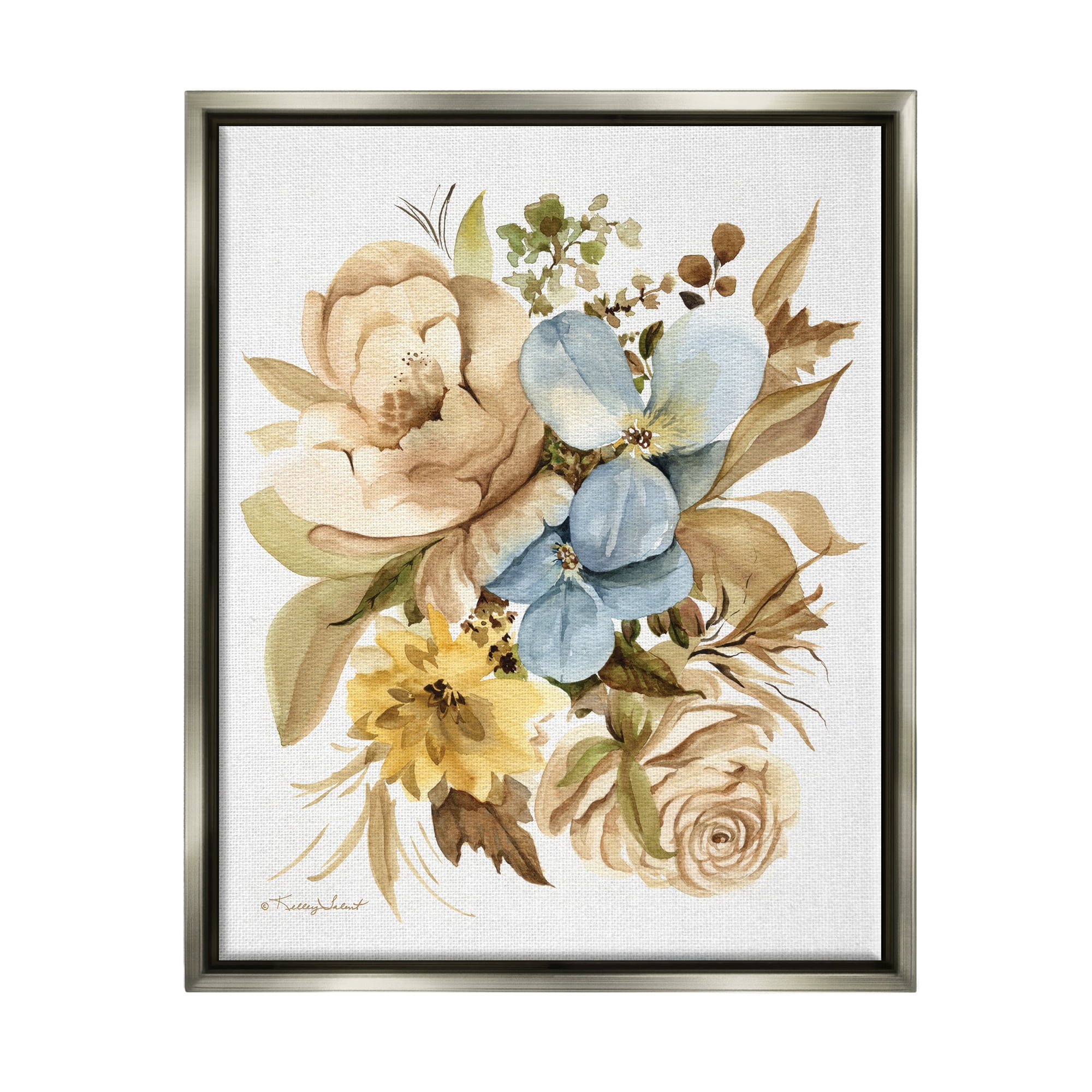 Stupell Industries Earthy Floral Watercolor Botanical & Floral Painting Gray Floater Framed Canvas Art Print Wall Art, 25 x 31