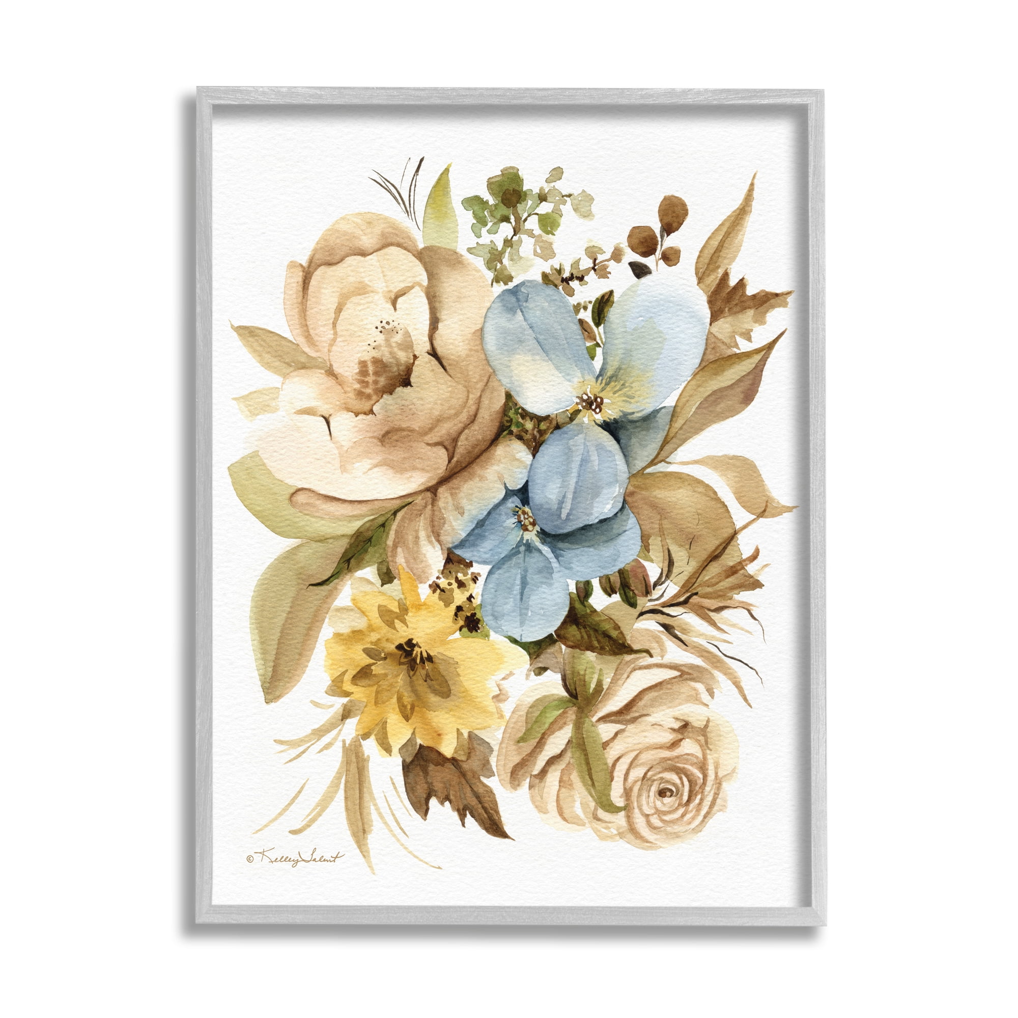 Stupell Industries Earthy Floral Watercolor Botanical & Floral Painting Gray Framed Art Print Wall Art, 11 x 14
