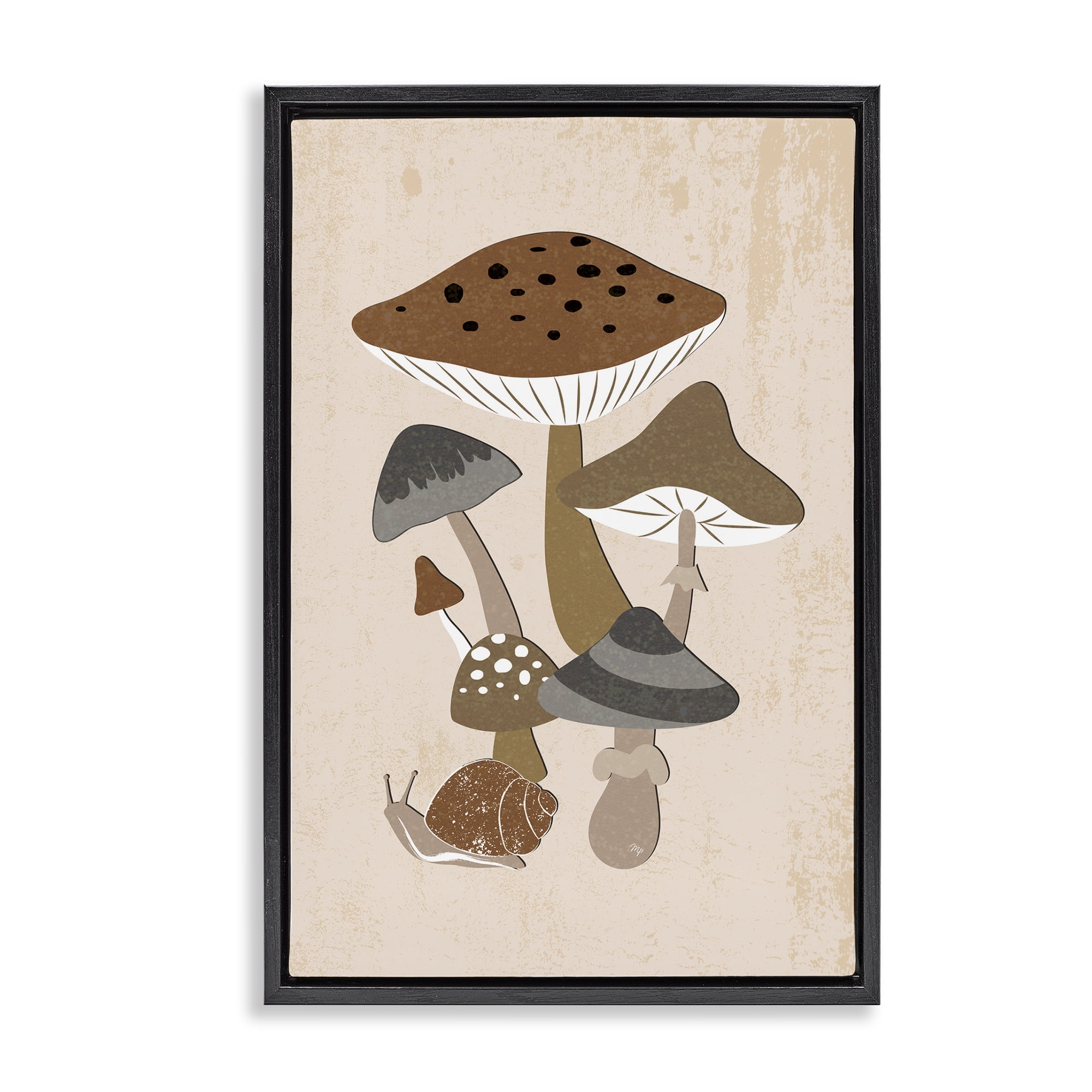 Stupell Industries Earthy Fungi Mushrooms & Snail Black Framed Floater Canvas Wall Art, design by Martina Pavlova