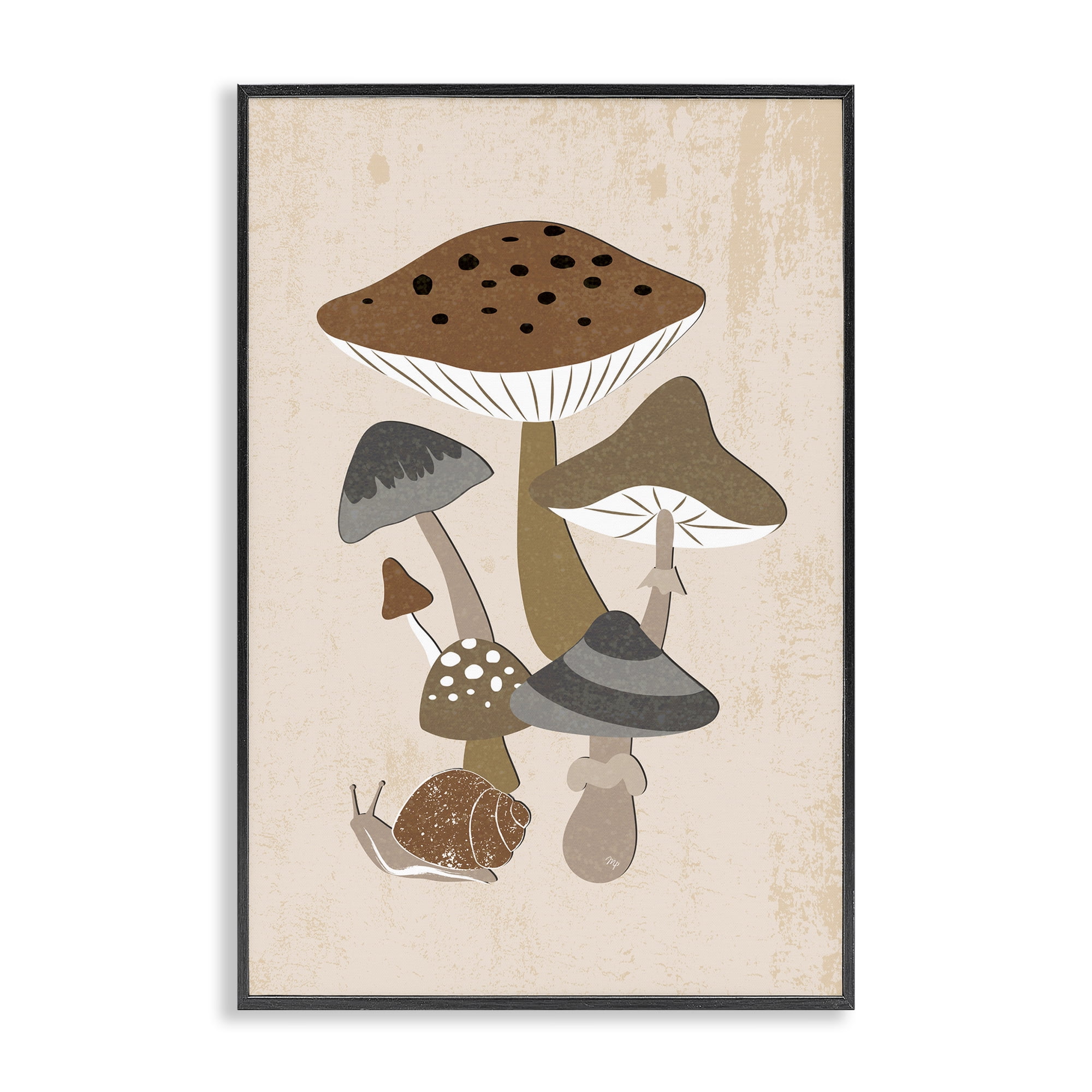 Stupell Industries Earthy Fungi Mushrooms & Snail Black Framed Giclee Art, design by Martina Pavlova