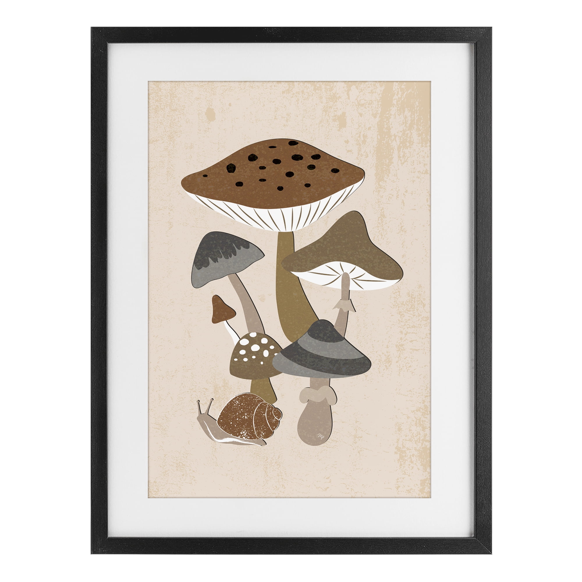 Stupell Industries Earthy Fungi Mushrooms & Snail Black Framed Print Under Glass, design by Martina Pavlova