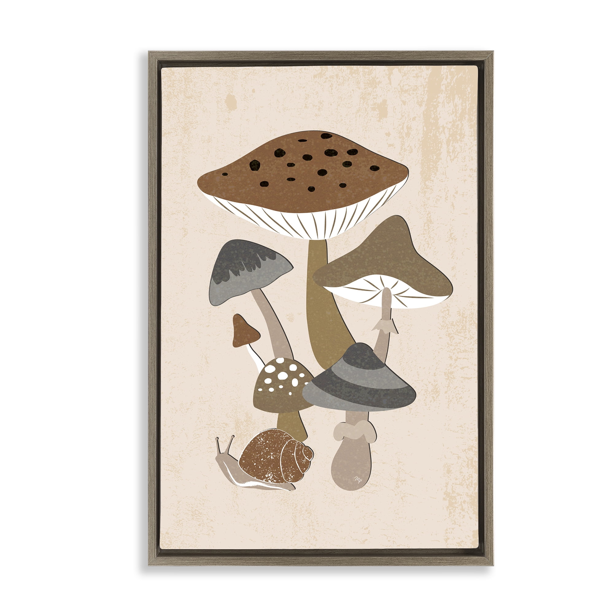 Stupell Industries Earthy Fungi Mushrooms & Snail Brown Framed Floater Canvas Wall Art, design by Martina Pavlova