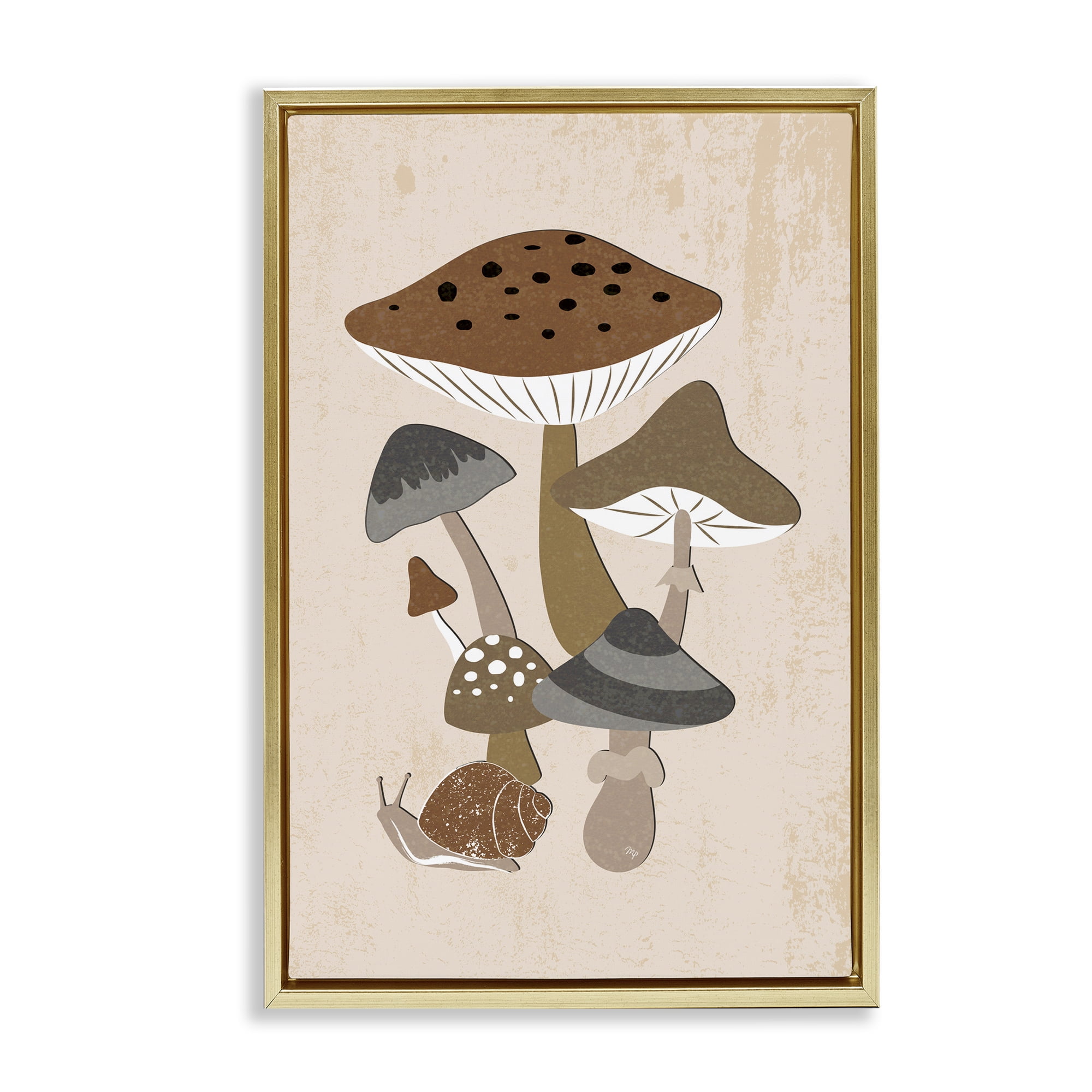 Stupell Industries Earthy Fungi Mushrooms & Snail Gold Framed Floater Canvas Wall Art, design by Martina Pavlova