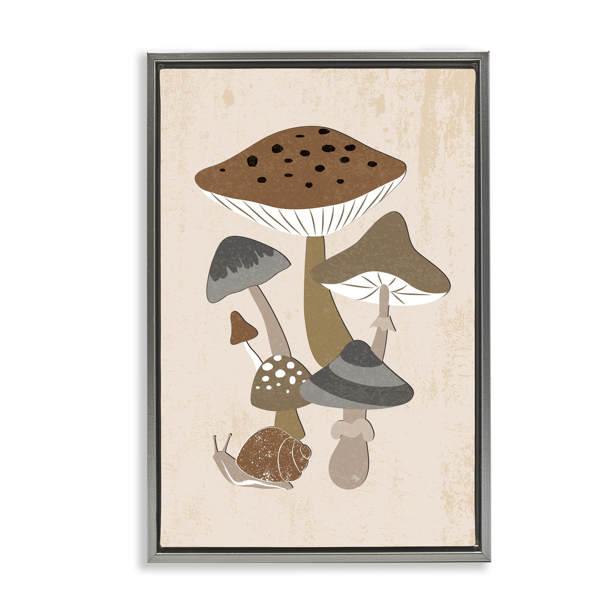 Stupell Industries Earthy Fungi Mushrooms & Snail Gray Framed Floater Canvas Wall Art, design by Martina Pavlova