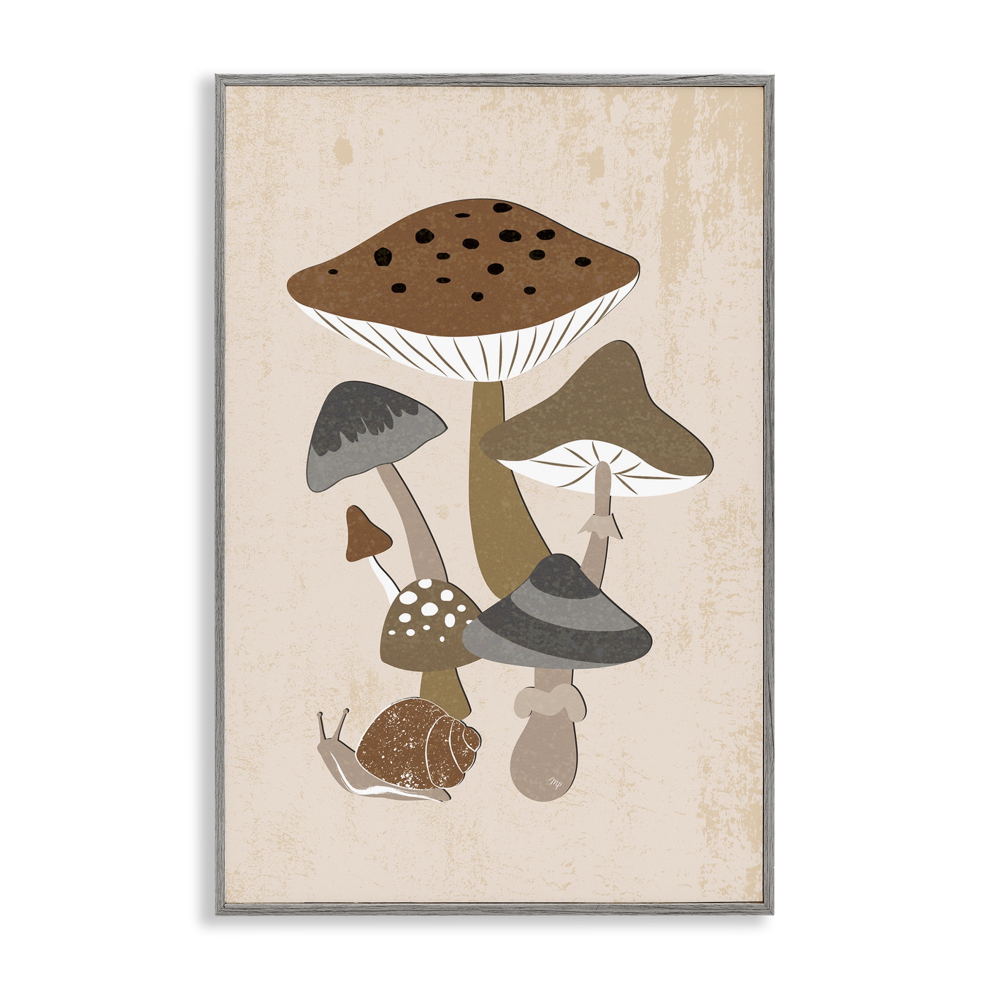 Stupell Industries Earthy Fungi Mushrooms & Snail Gray Framed Giclee Art, design by Martina Pavlova