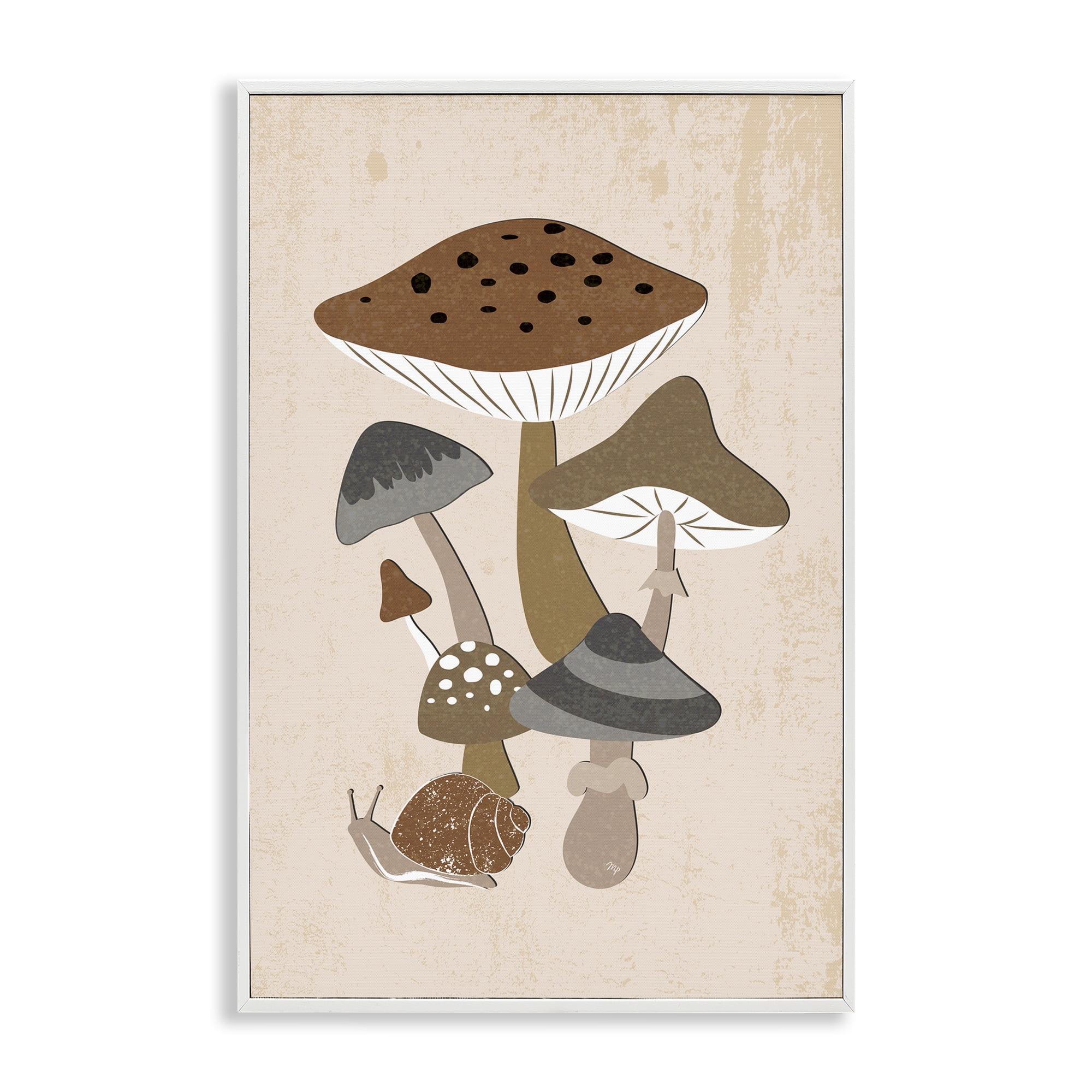 Stupell Industries Earthy Fungi Mushrooms & Snail White Framed Giclee Art, design by Martina Pavlova