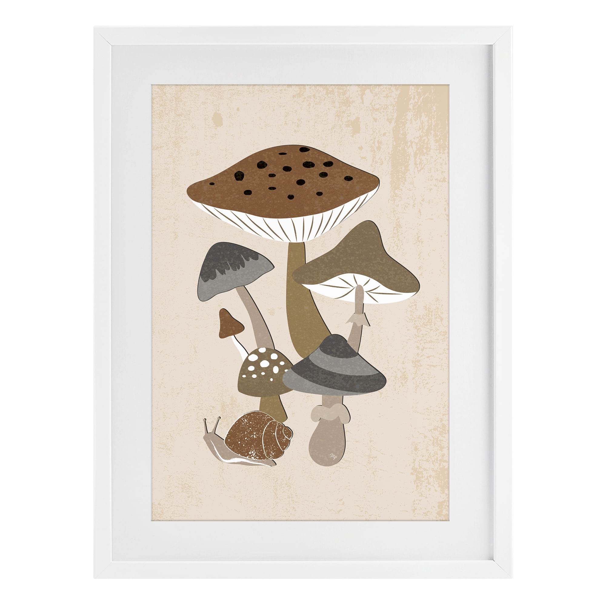 Stupell Industries Earthy Fungi Mushrooms & Snail White Framed Print Under Glass, design by Martina Pavlova
