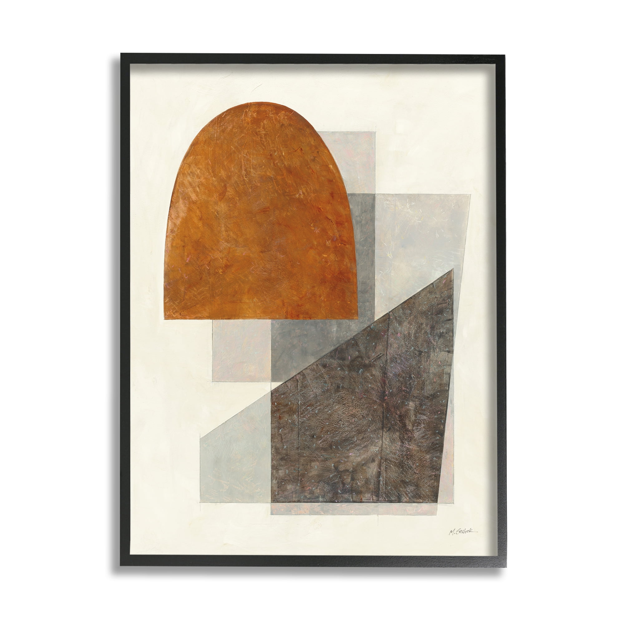 Stupell Industries Earthy Geometric Shapes Abstract Painting Black Framed Art Print Wall Art, 24 x 30