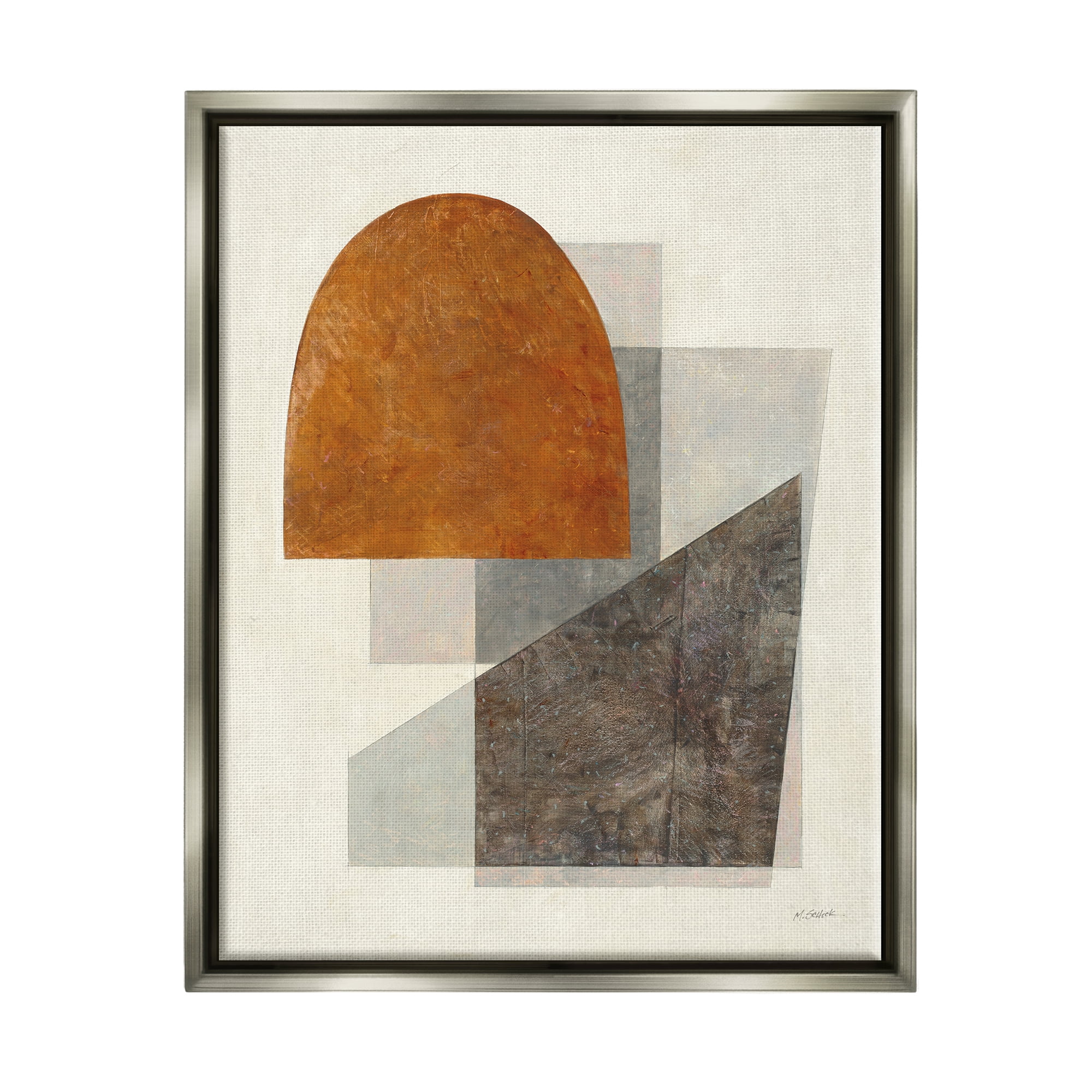 Stupell Industries Earthy Geometric Shapes Abstract Painting Gray Floater Framed Canvas Art Print Wall Art, 25 x 31