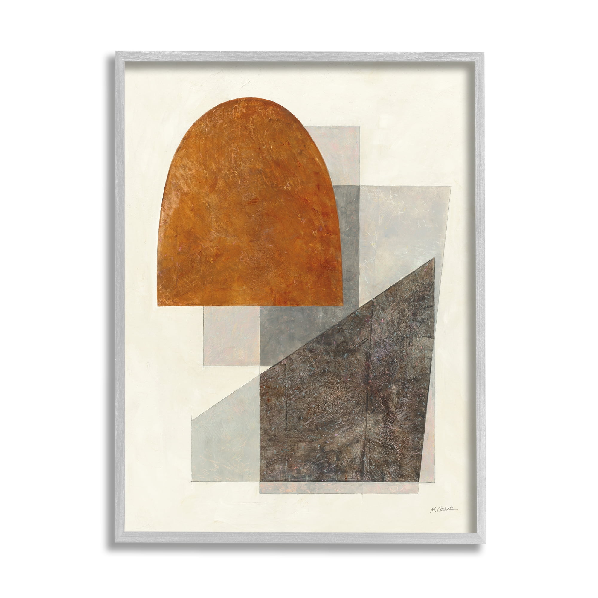 Stupell Industries Earthy Geometric Shapes Abstract Painting Gray Framed Art Print Wall Art, 11 x 14