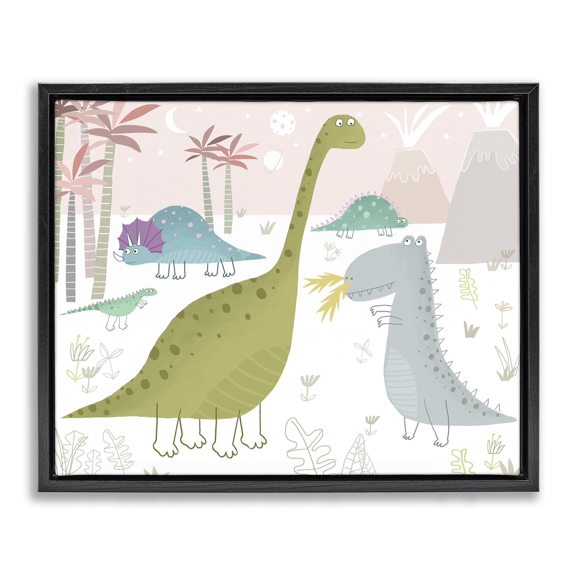 Stupell Industries Earthy Jurassic Dinosaurs Black Framed Floater Canvas Wall Art, design by Carla Daly