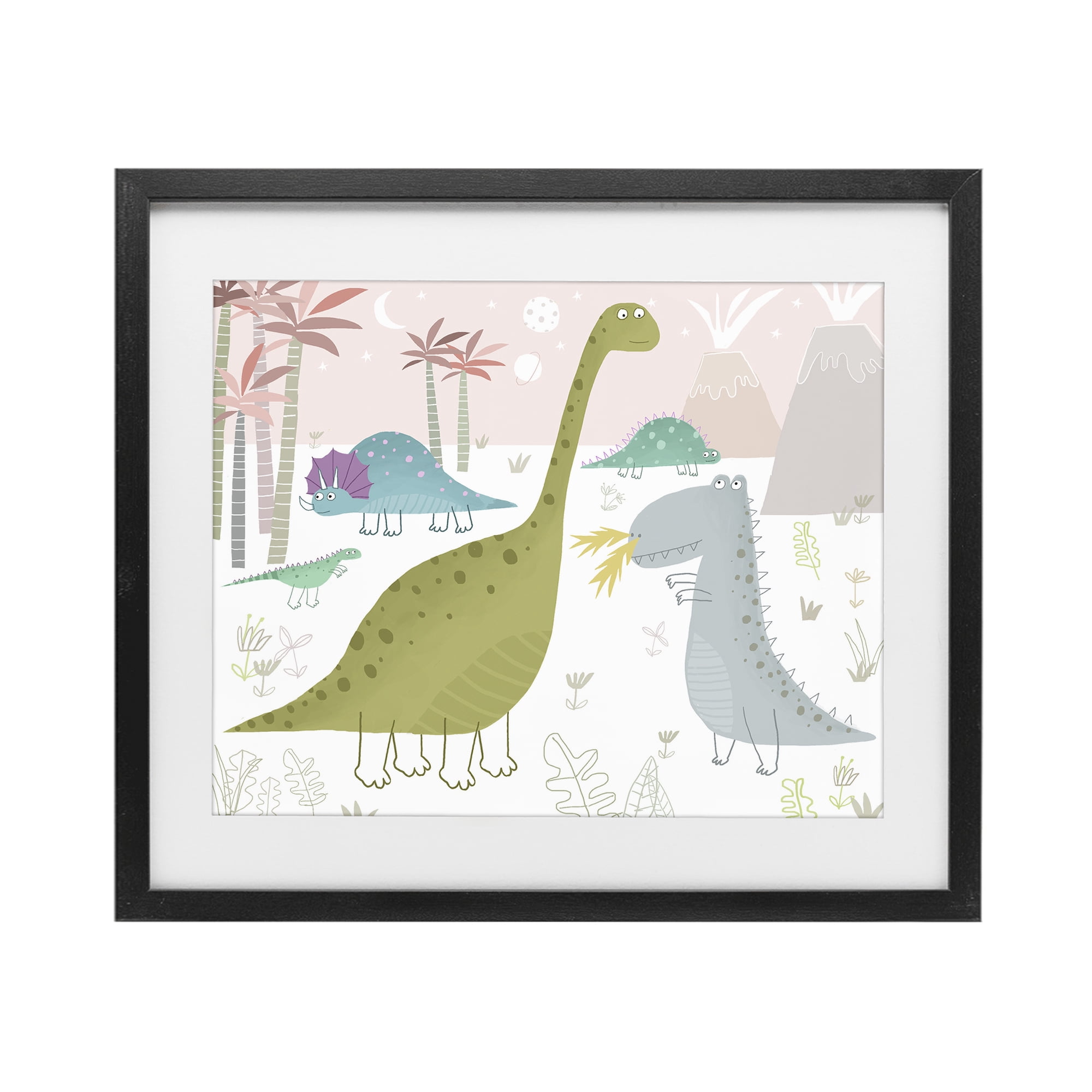 Stupell Industries Earthy Jurassic Dinosaurs Black Framed Print Under Glass, design by Carla Daly