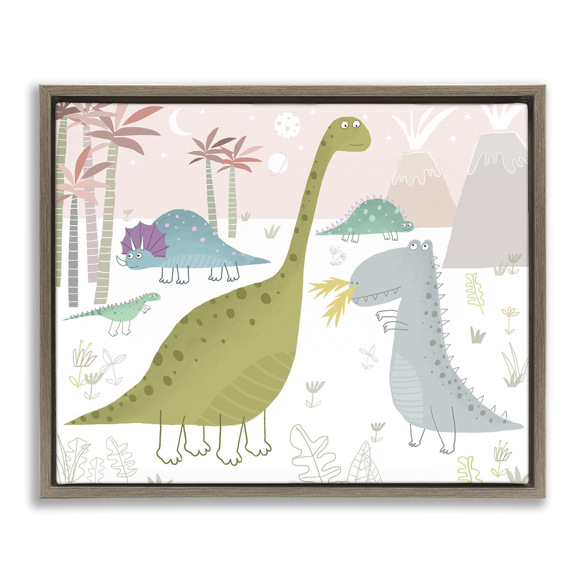 Stupell Industries Earthy Jurassic Dinosaurs Brown Framed Floater Canvas Wall Art, design by Carla Daly