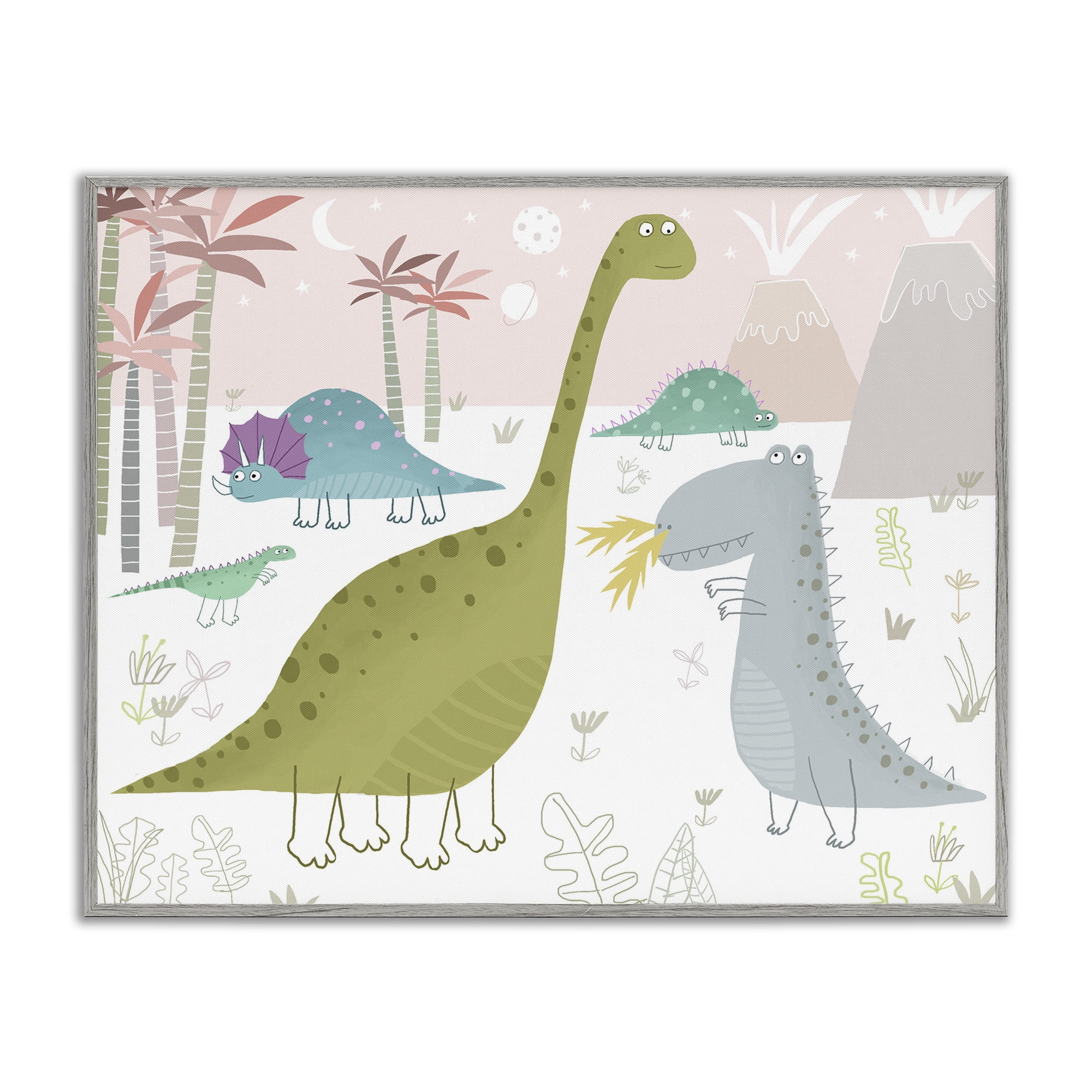 Stupell Industries Earthy Jurassic Dinosaurs Gray Framed Giclee Art, design by Carla Daly