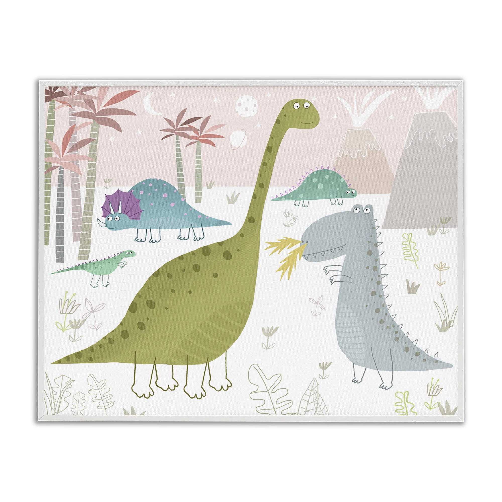 Stupell Industries Earthy Jurassic Dinosaurs White Framed Giclee Art, design by Carla Daly