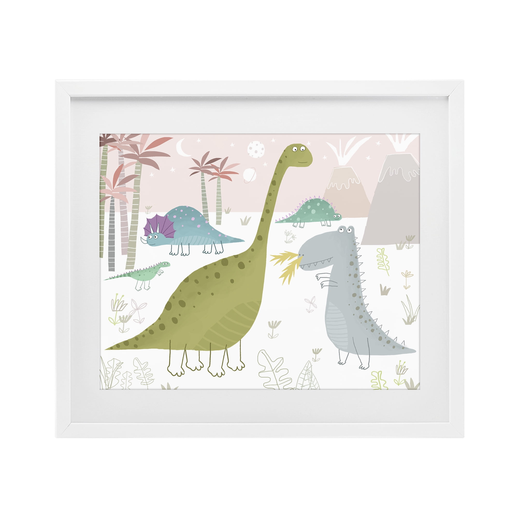 Stupell Industries Earthy Jurassic Dinosaurs White Framed Print Under Glass, design by Carla Daly