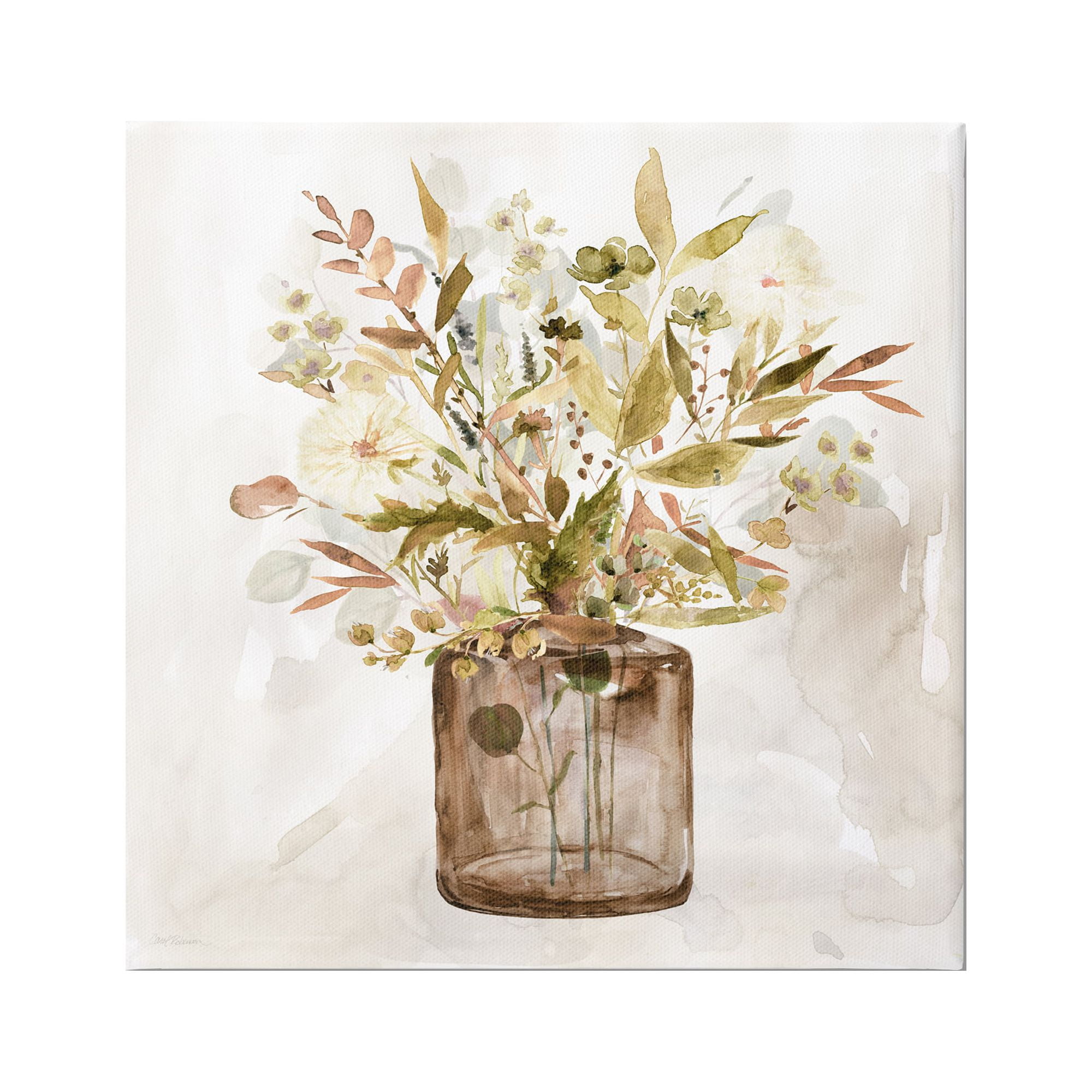 Earthy Mixed Botanicals Floral Blossoms Watercolor Canvas Art