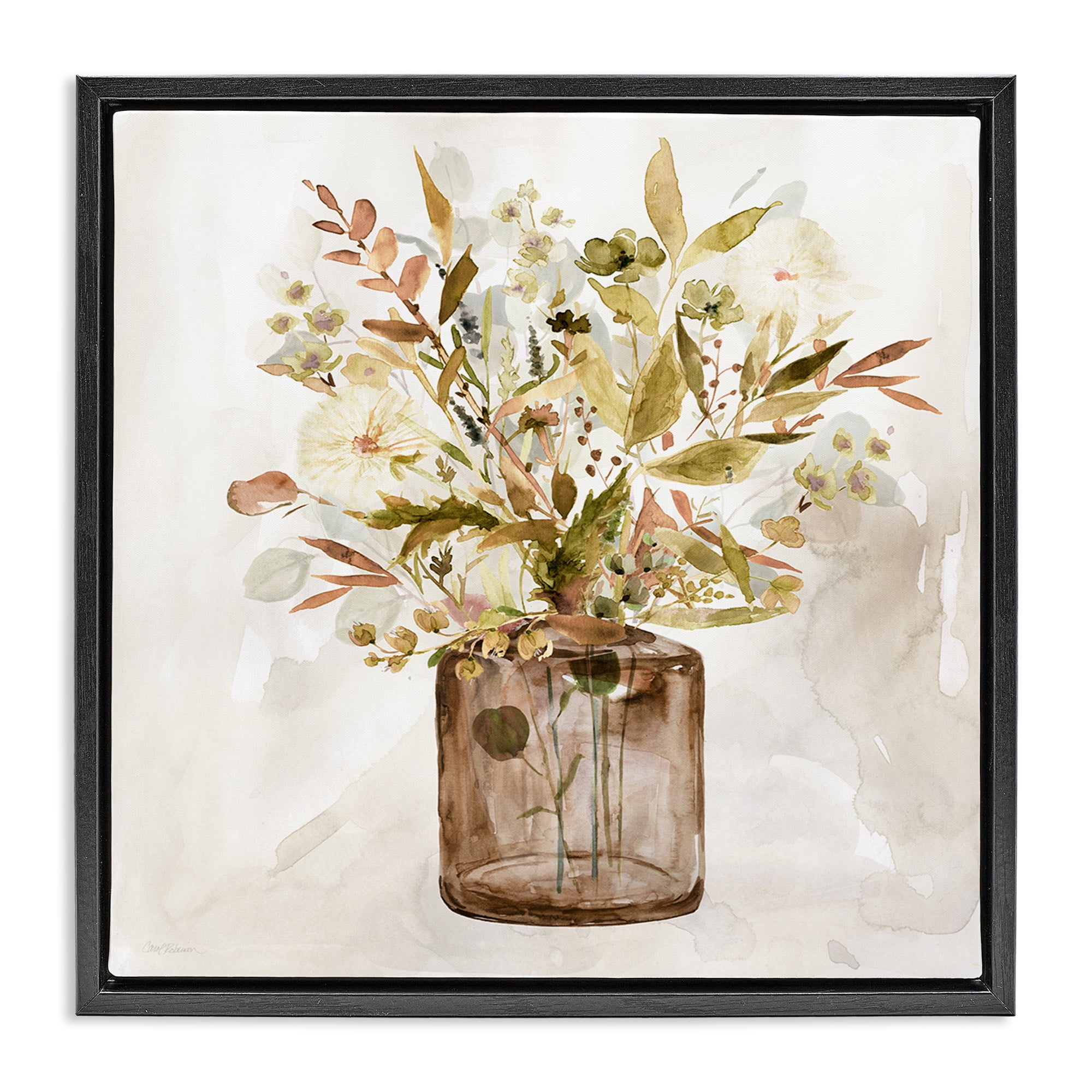 Stupell Industries Earthy Mixed Fall Botanicals Botanical & Floral Painting Black Floater Framed Canvas Art Print Wall Art, 25 x 25
