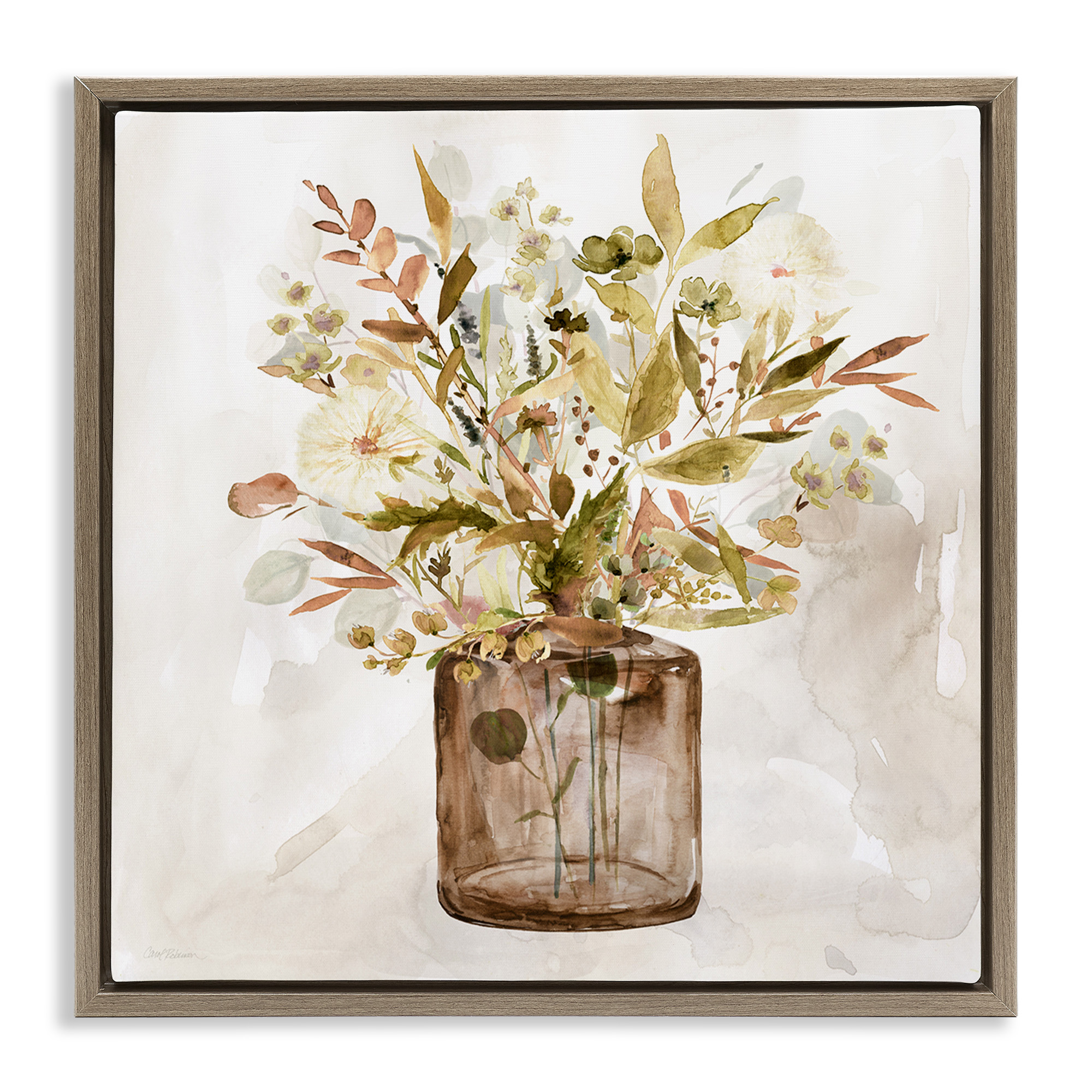 Stupell Industries Earthy Mixed Fall Botanicals Botanical & Floral Painting Brown Floater Framed Canvas Art Print Wall Art, 25 x 25